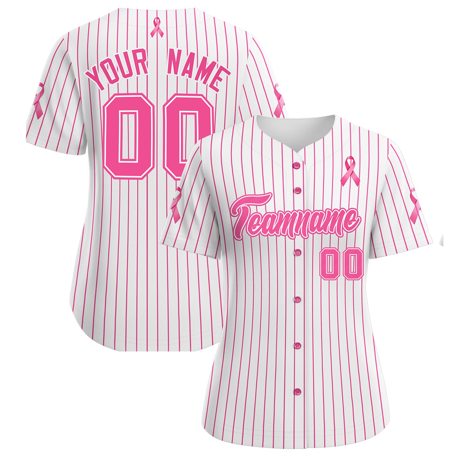 Custom White Pink Breast Cancer Awareness Month Pink Ribbon Authentic Baseball Jersey for Women