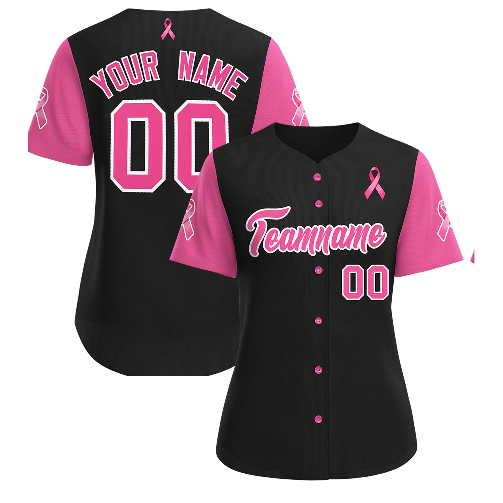 Custom Black Pink Breast Cancer Awareness Month Pink Ribbon Authentic Baseball Jersey for Women