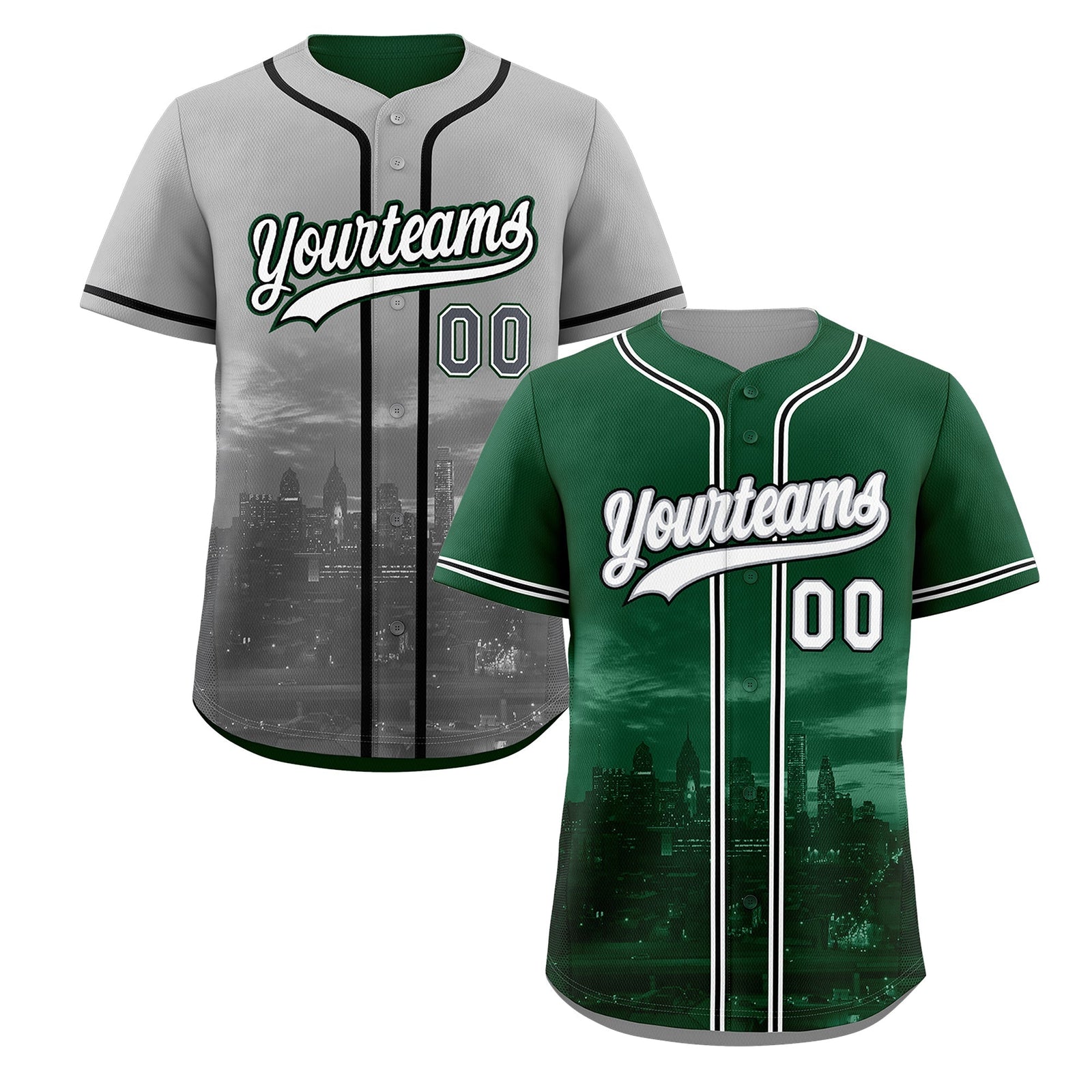 Custom Green Grey Reversible City Edition Graffiti Pattern Wrinkle-Resistant Baseball Jersey| KXKSHOP