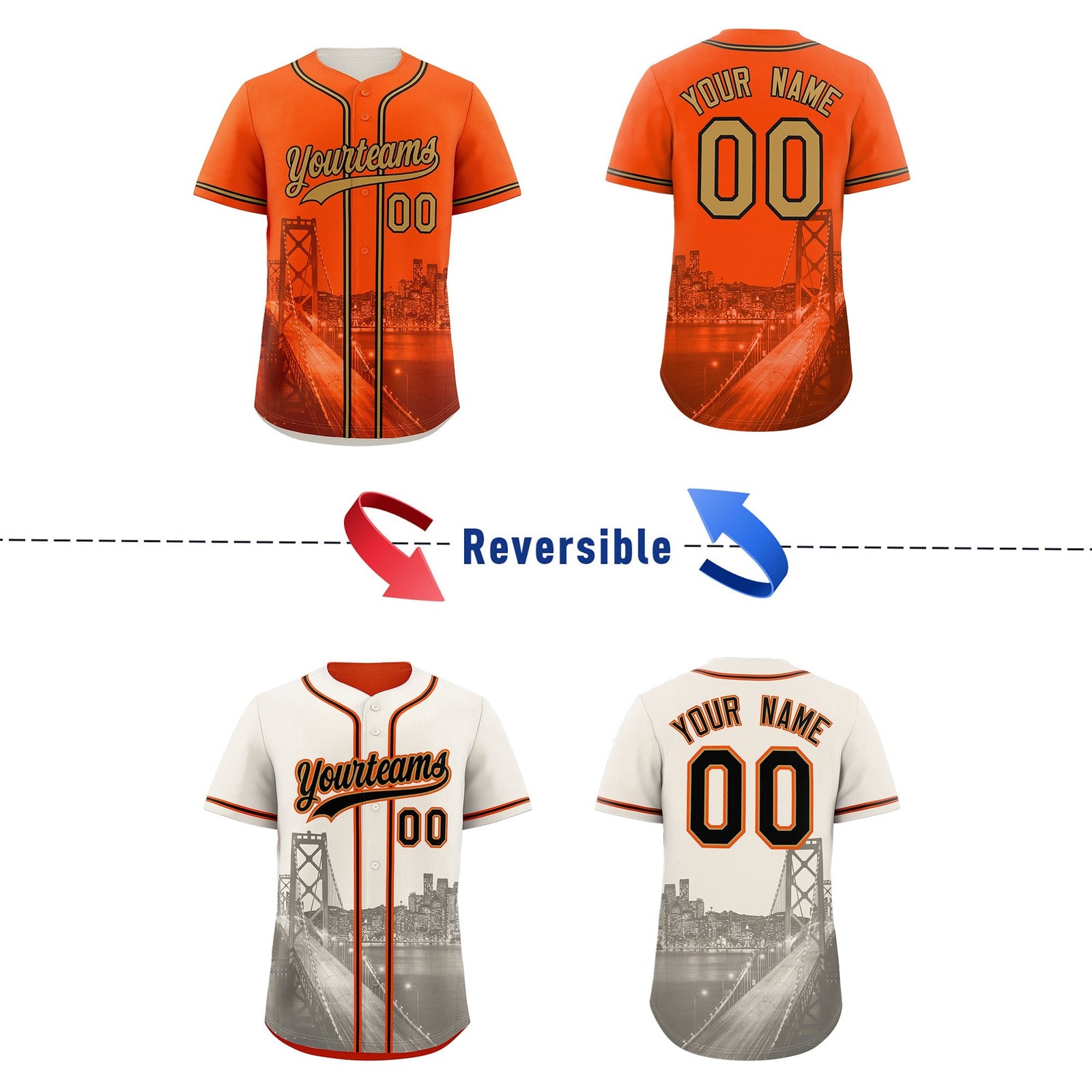 Custom Orange Old Gold Black Reversible City Edition Graffiti Pattern Wrinkle-Resistant Baseball Jersey| KXKSHOP