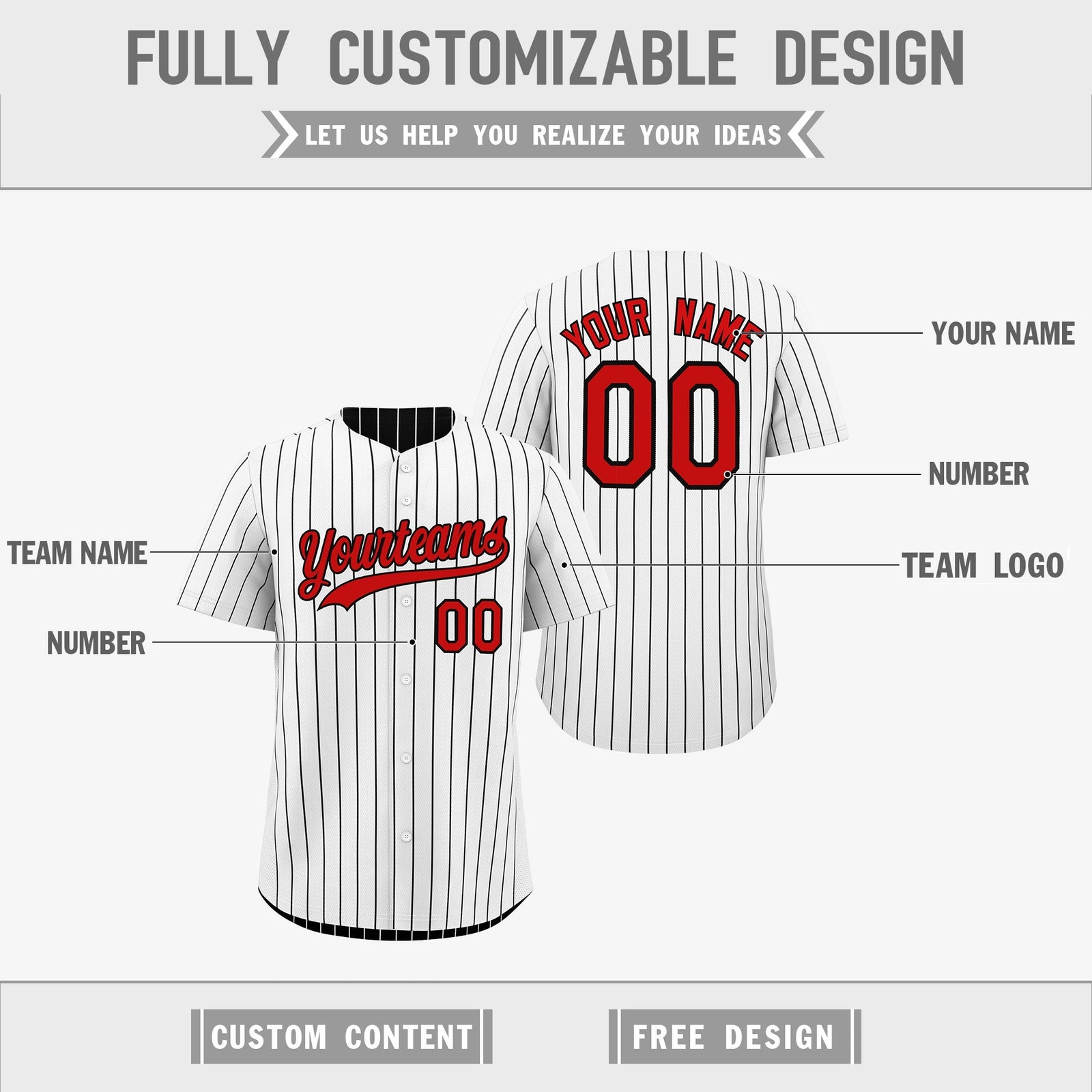 Custom Red Black White Reversible Stripe Fashion Baseball Jersey| KXKSHOP