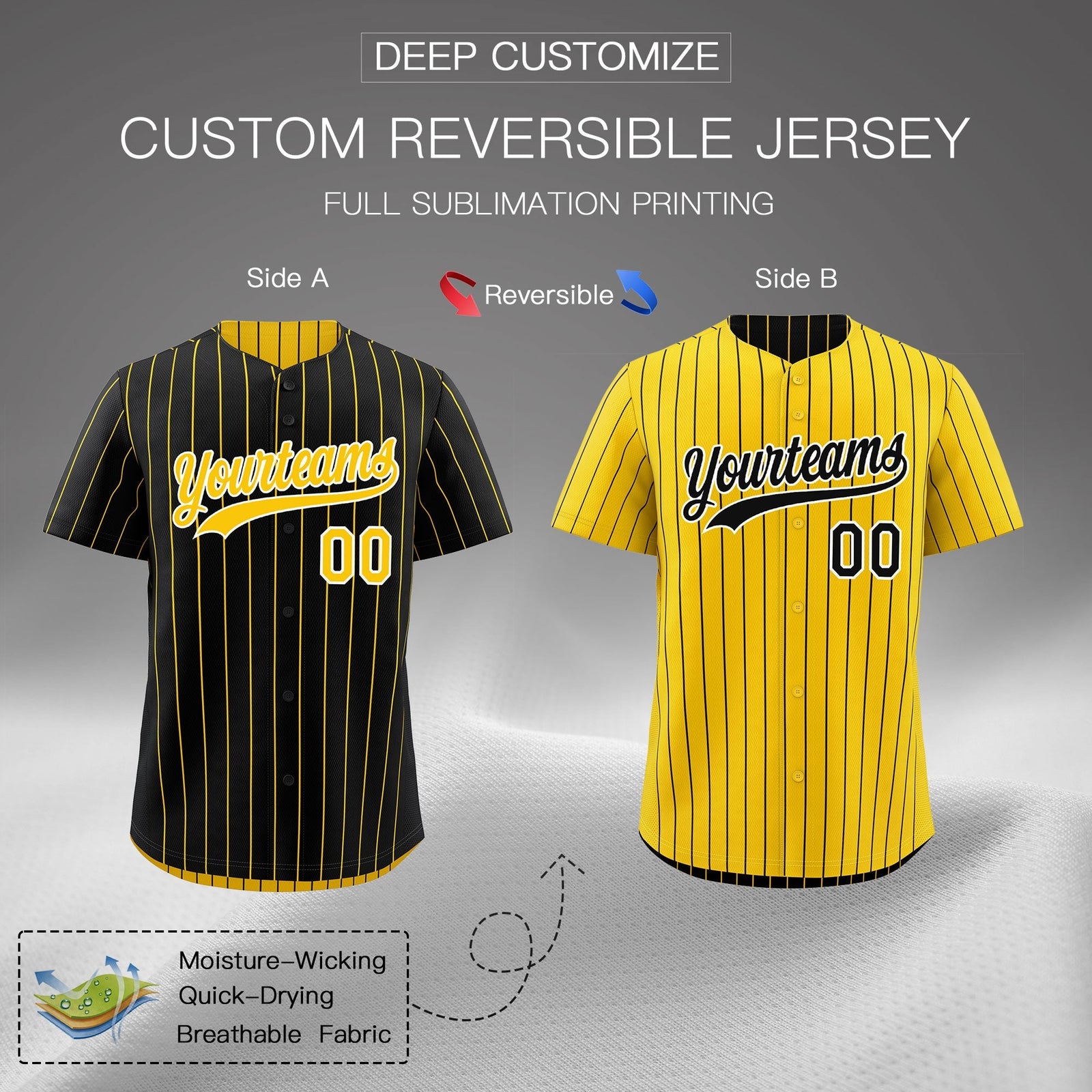 Custom Gold White Black Reversible Stripe Fashion Baseball Jersey| KXKSHOP