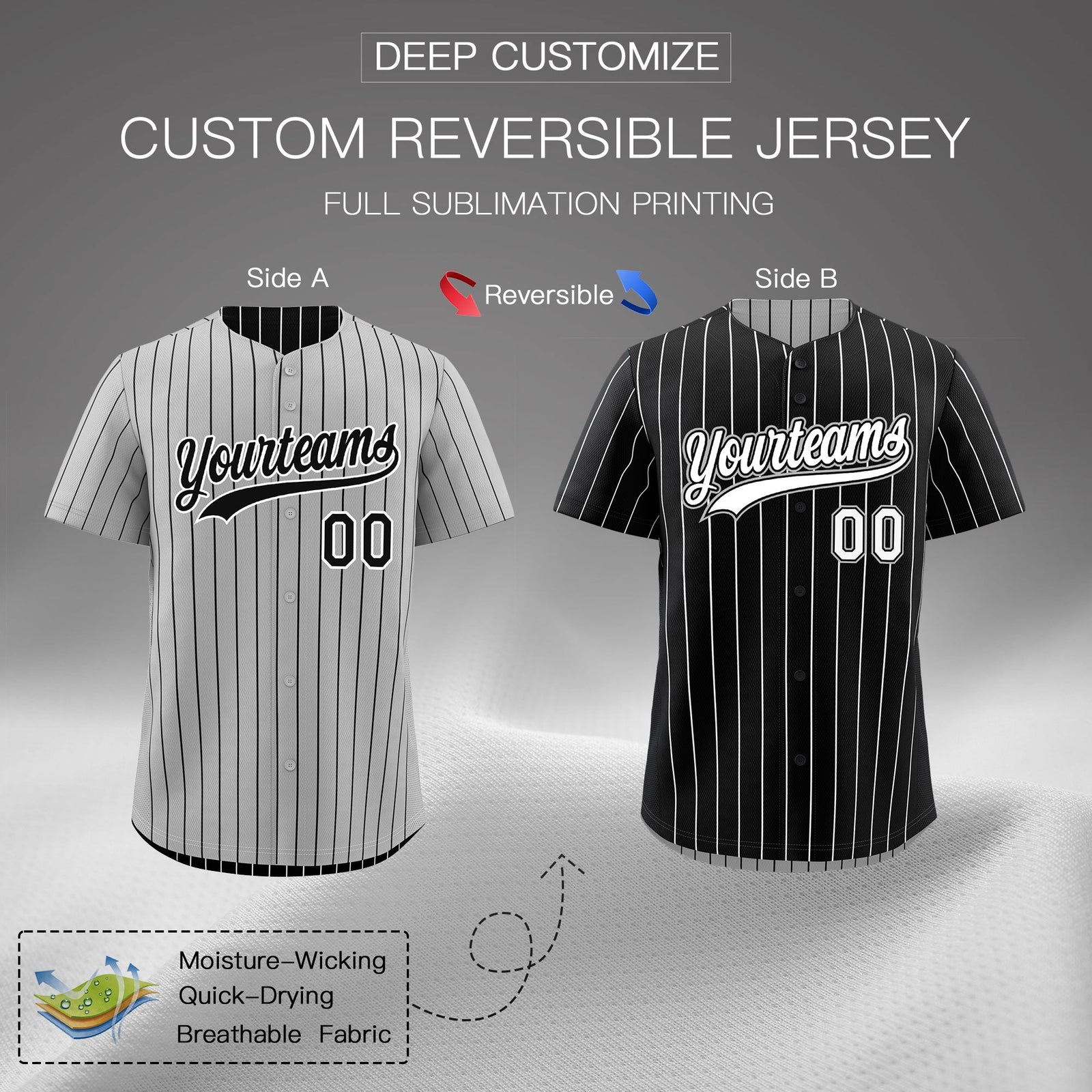 Custom Black White Reversible Stripe Fashion Baseball Jersey| KXKSHOP