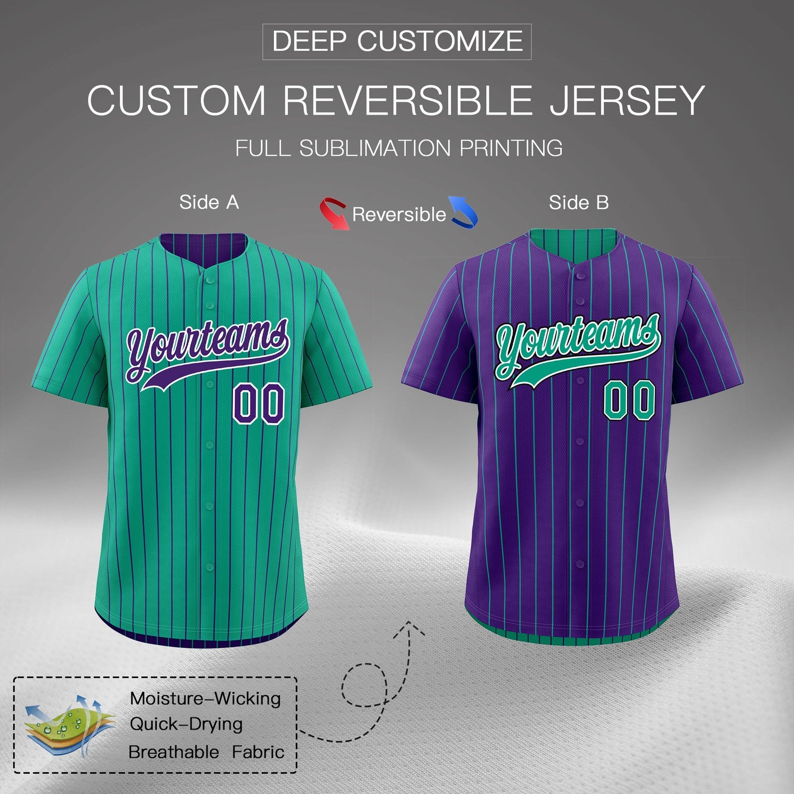 Custom Purple White Green Reversible Stripe Fashion Baseball Jersey| KXKSHOP