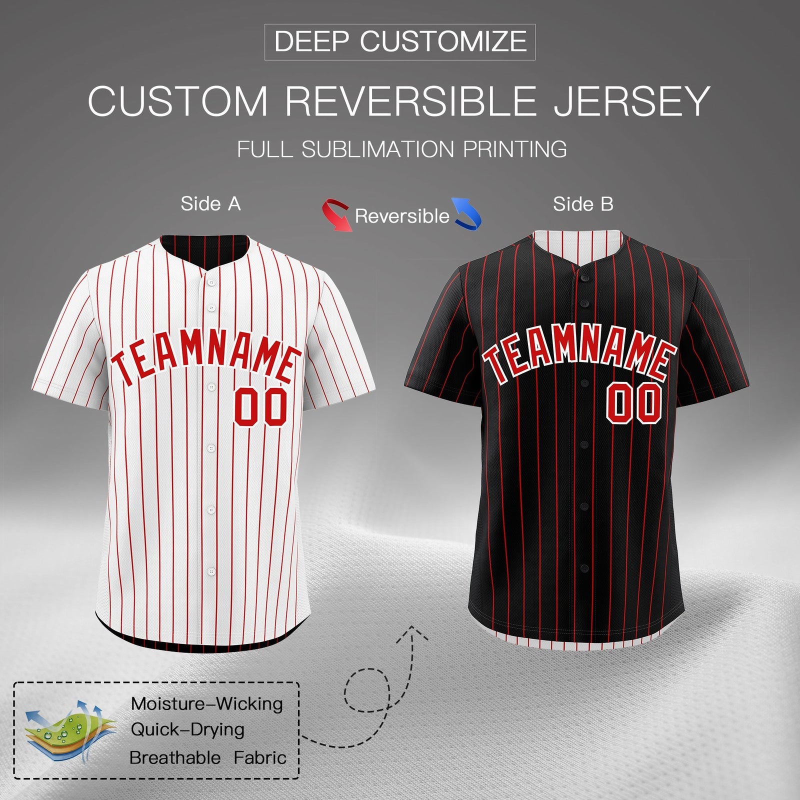 Custom Red White Reversible Stripe Fashion Baseball Jersey| KXKSHOP