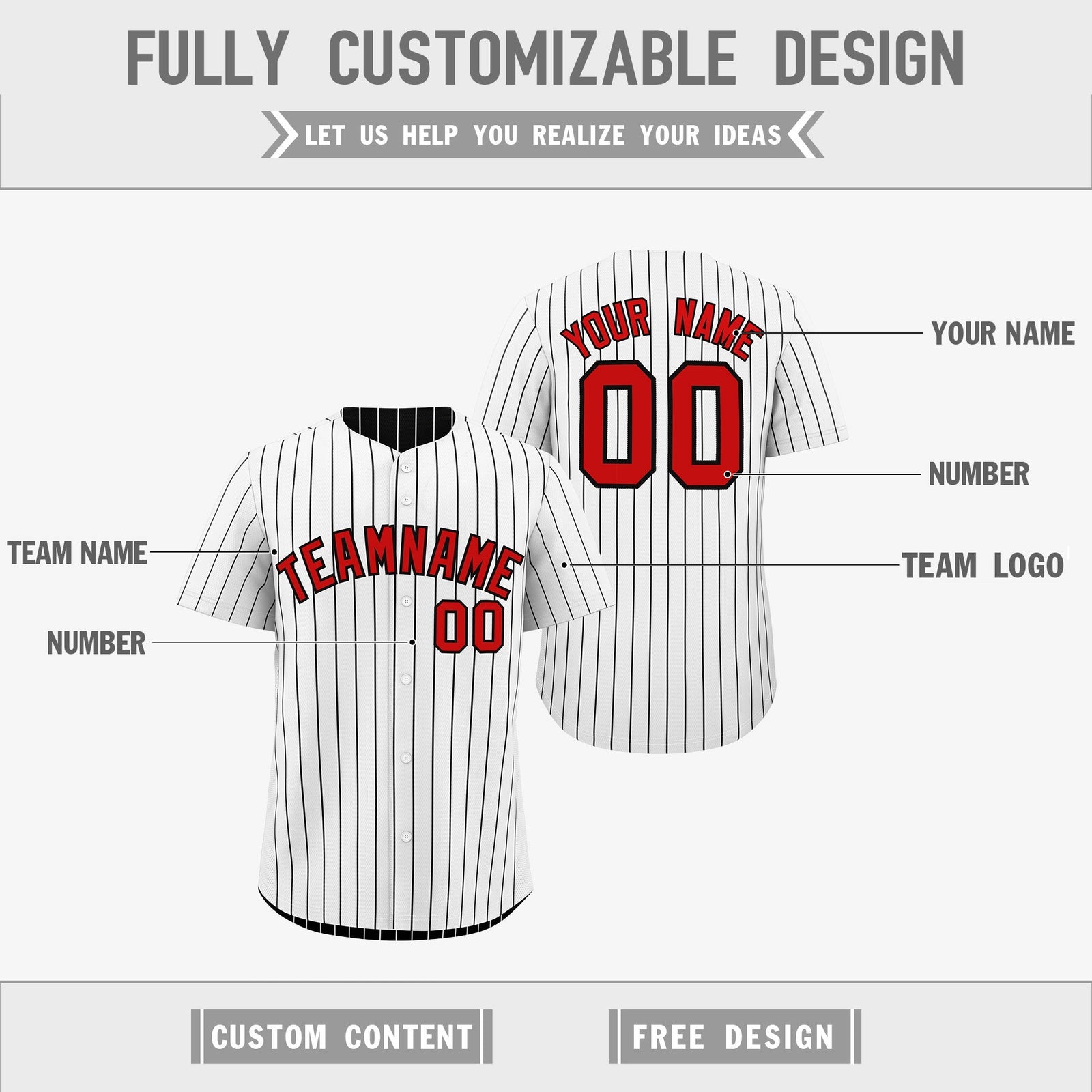 Custom Red Black White Reversible Stripe Fashion Baseball Jersey| KXKSHOP