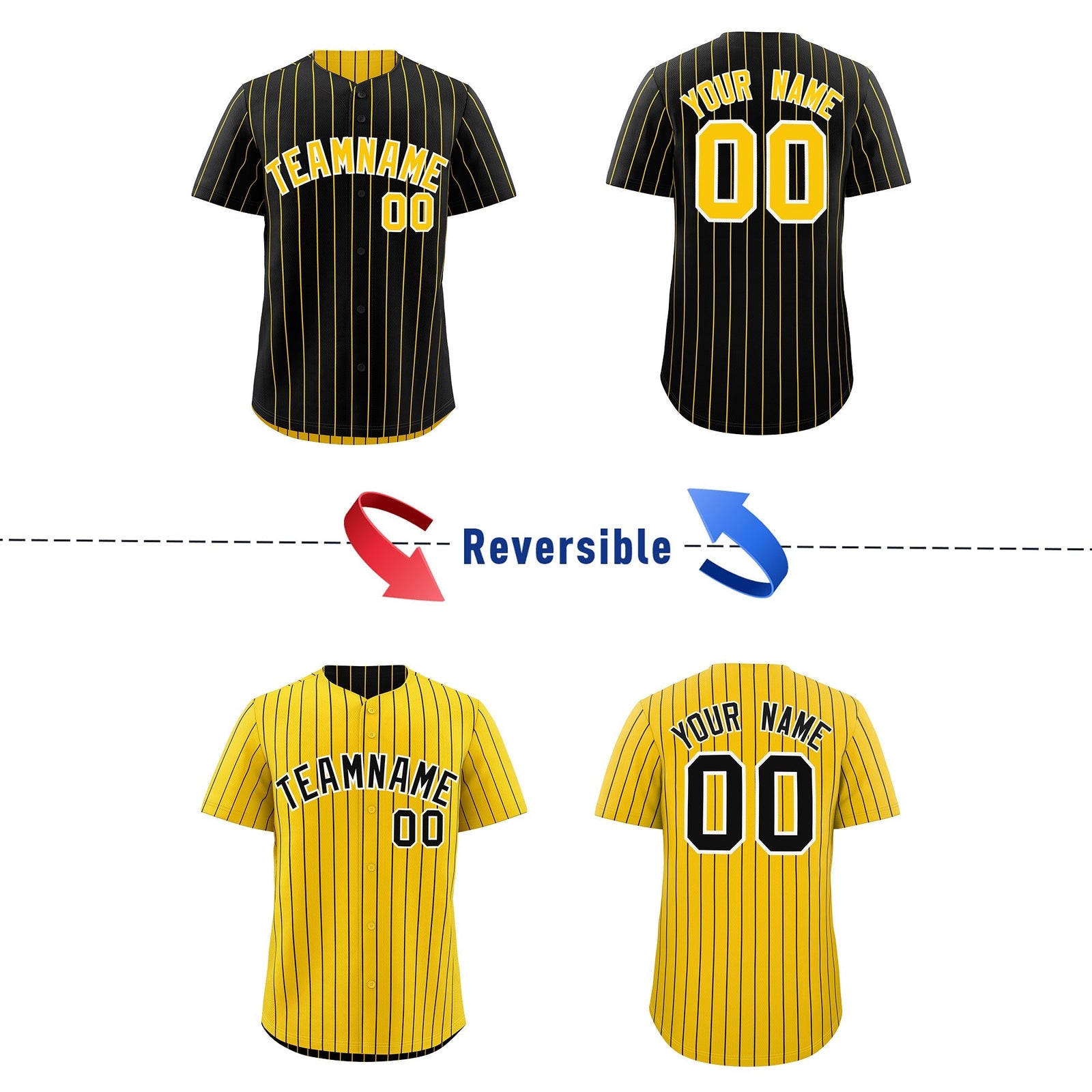 Custom Gold White Black Reversible Stripe Fashion Baseball Jersey| KXKSHOP