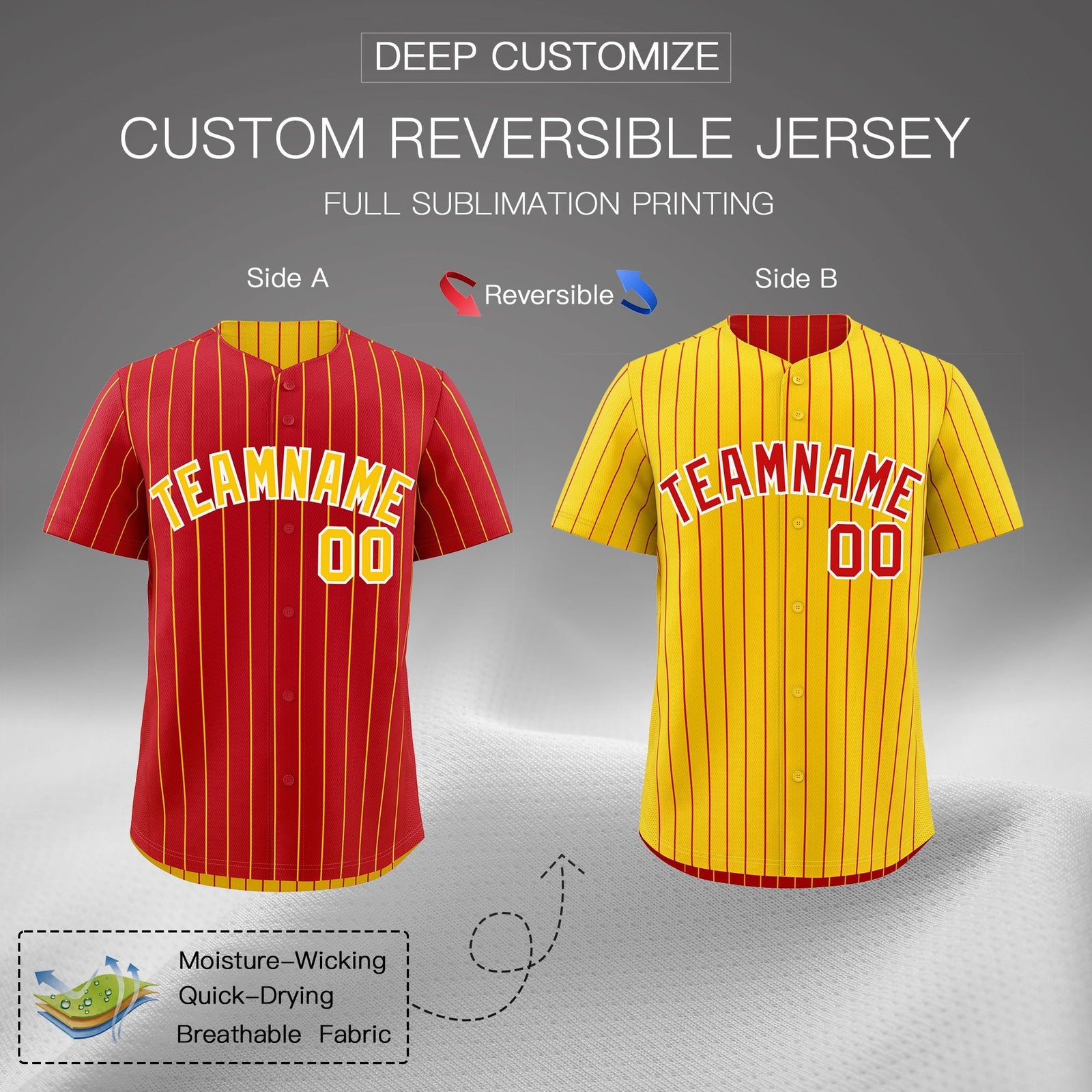 Custom Gold White Red Reversible Stripe Fashion Baseball Jersey| KXKSHOP
