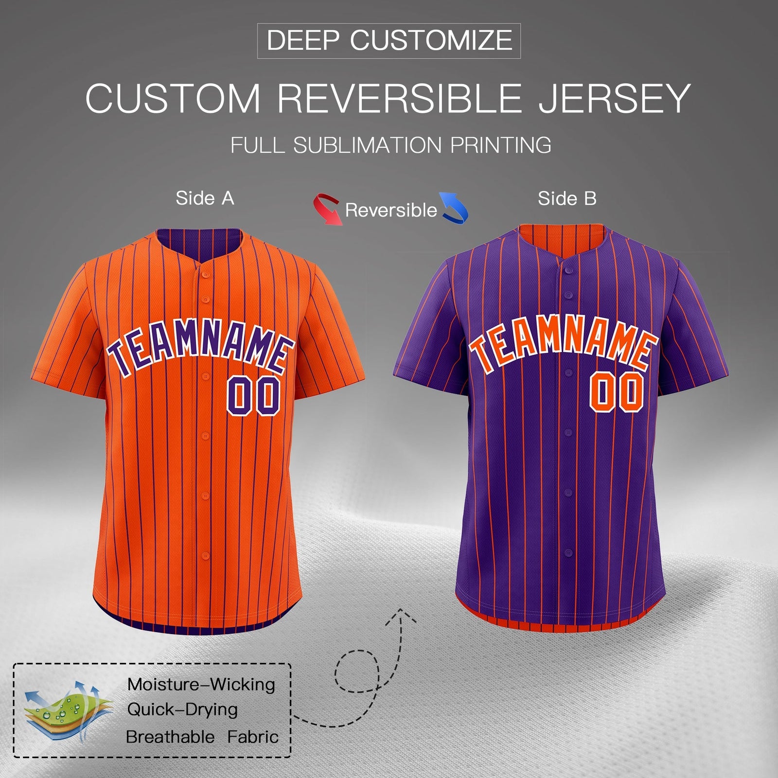 Custom Purple White Orange Reversible Stripe Fashion Baseball Jersey| KXKSHOP