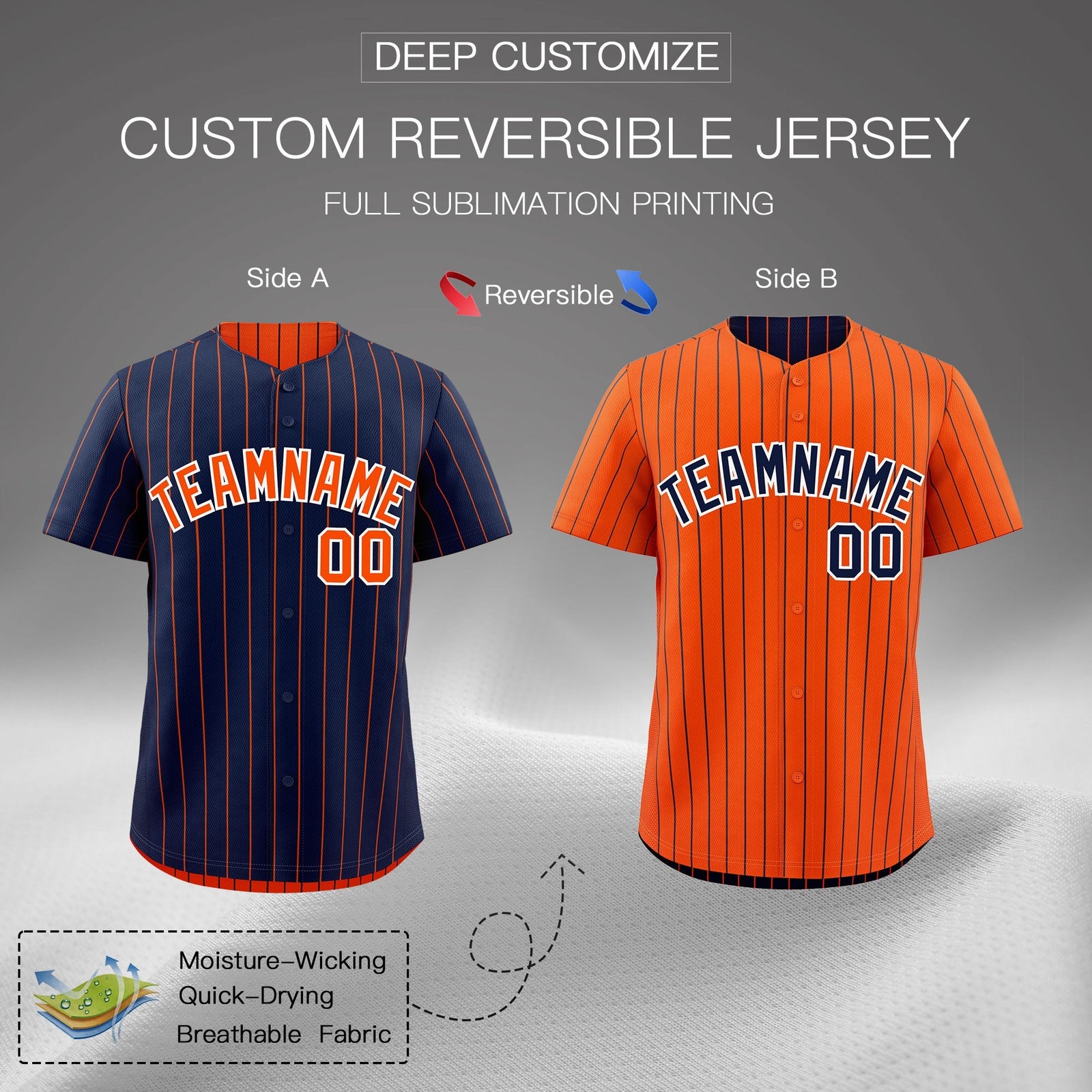 Custom Orange White Navy Reversible Stripe Fashion Baseball Jersey| KXKSHOP