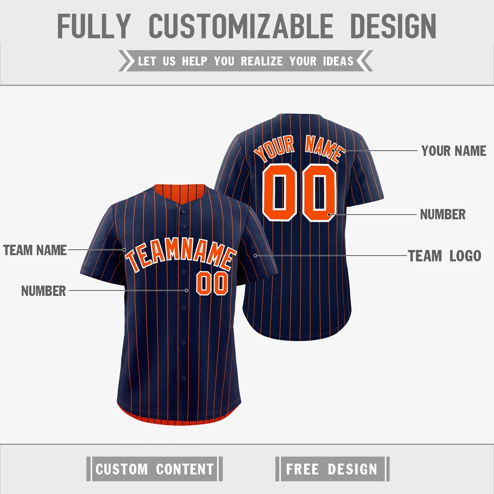Custom Orange White Navy Reversible Stripe Fashion Baseball Jersey| KXKSHOP