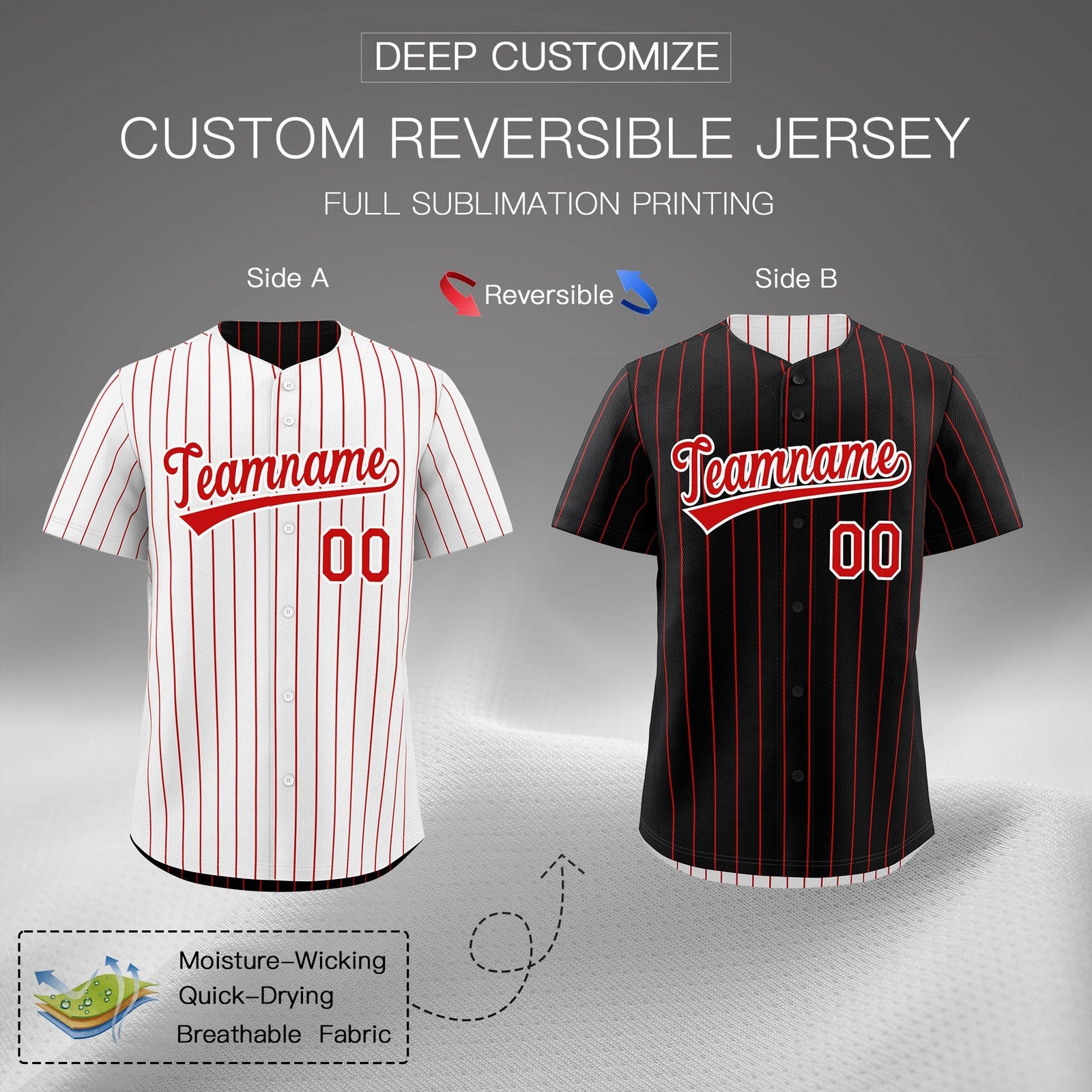 Custom Red White Reversible Stripe Fashion Baseball Jersey| KXKSHOP