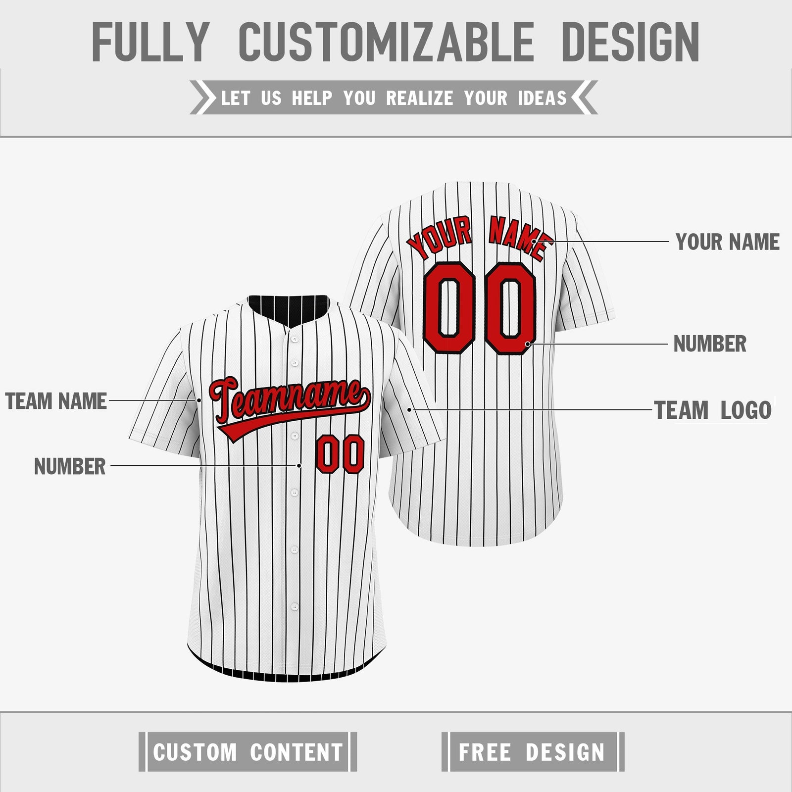 Custom Red Black White Reversible Stripe Fashion Baseball Jersey| KXKSHOP