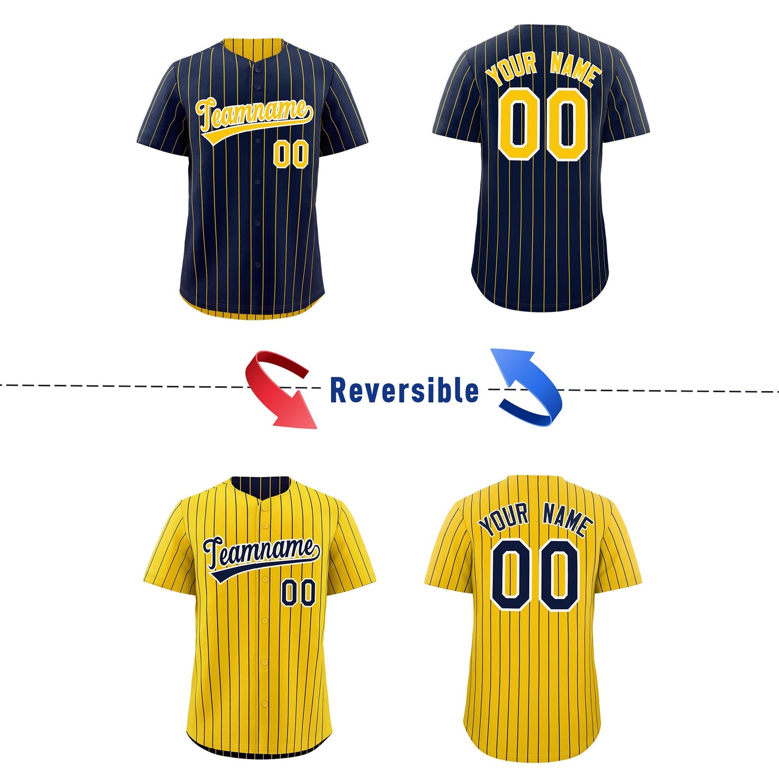 Custom Gold White Navy Reversible Stripe Fashion Baseball Jersey| KXKSHOP