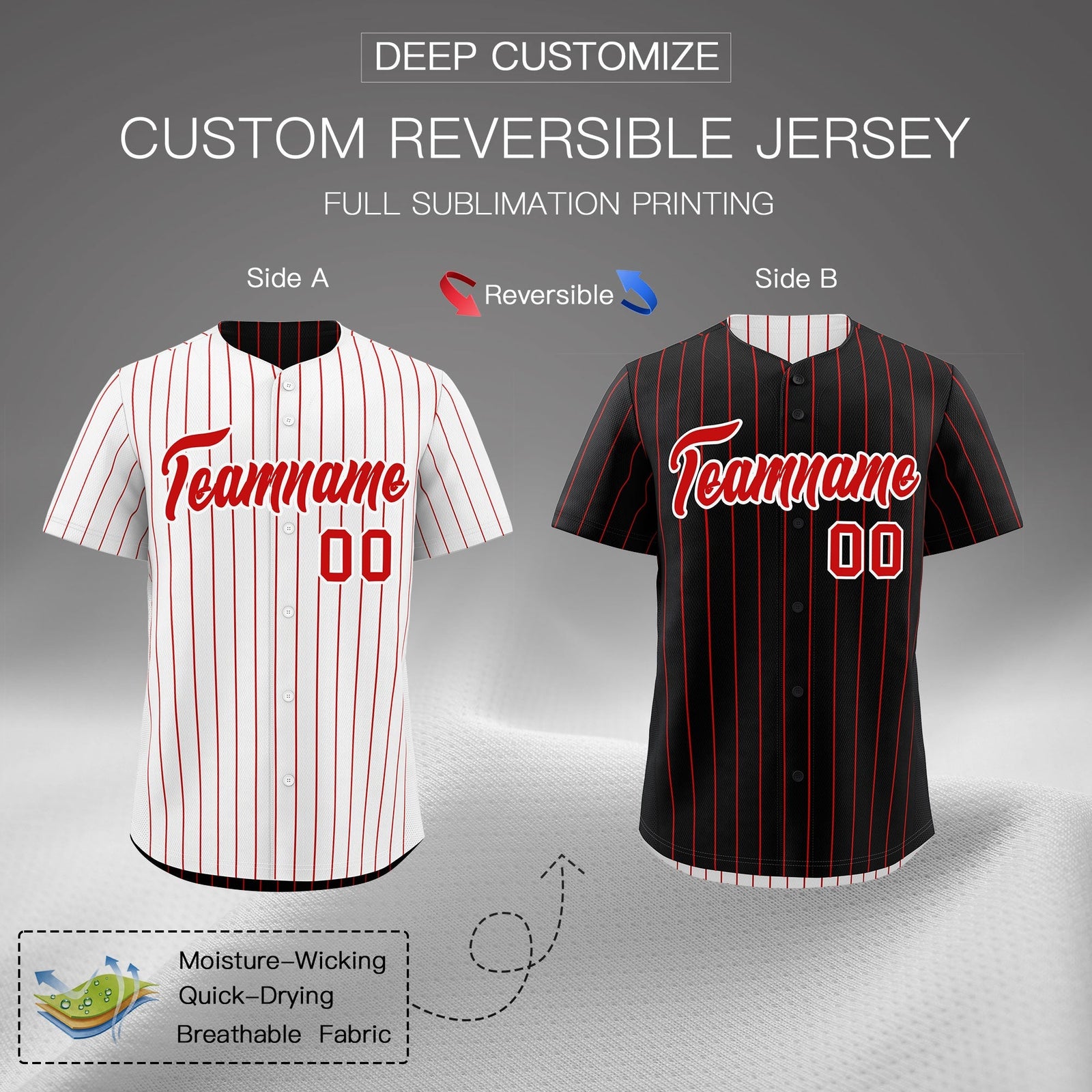 Custom Red White Reversible Stripe Fashion Baseball Jersey| KXKSHOP