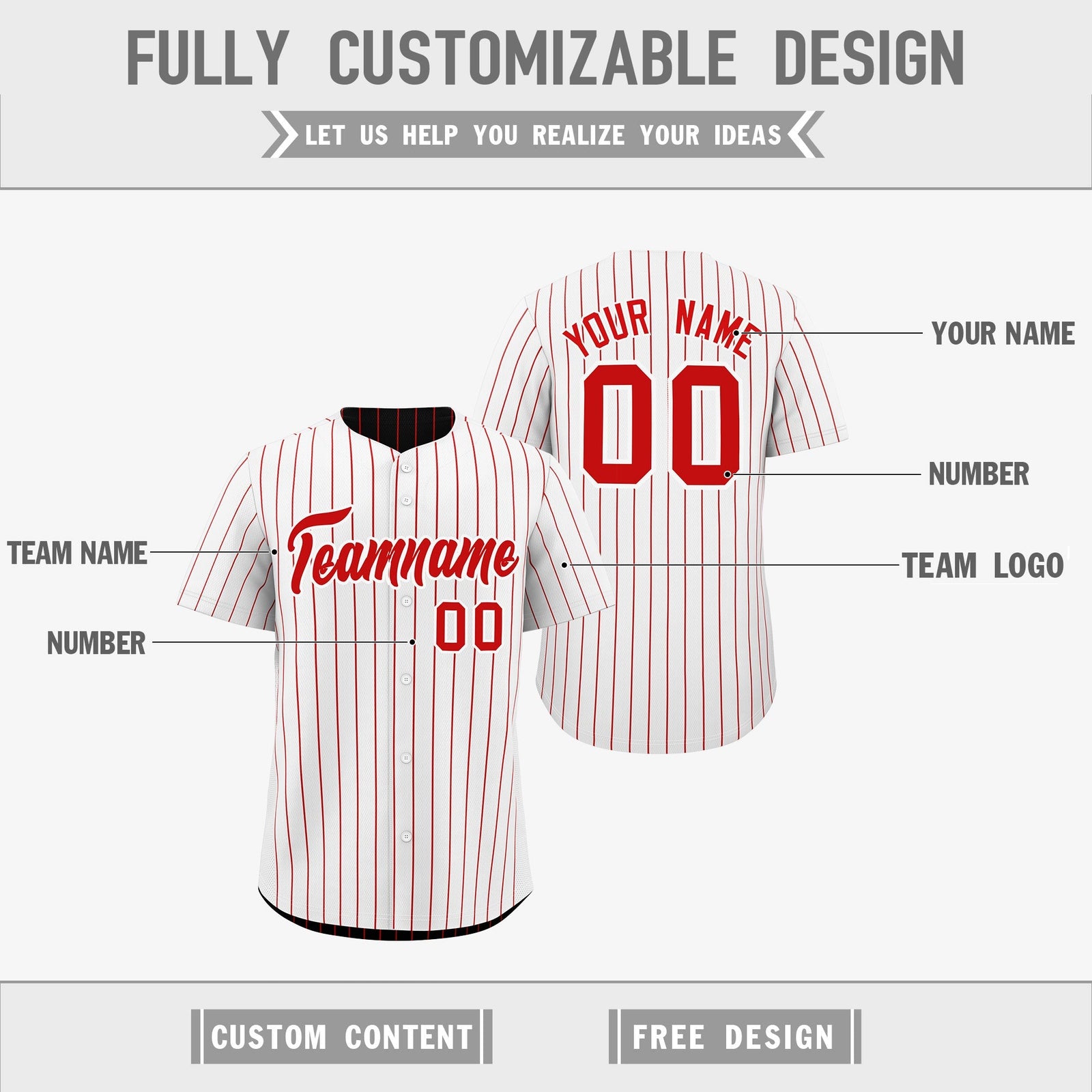 Custom Red White Reversible Stripe Fashion Baseball Jersey| KXKSHOP