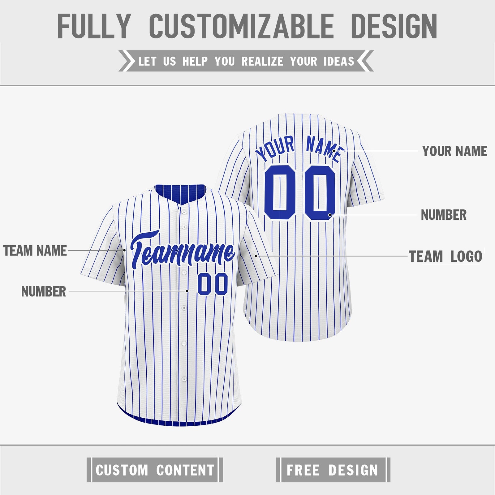 Custom Royal Blue White Black Reversible Stripe Fashion Baseball Jersey| KXKSHOP