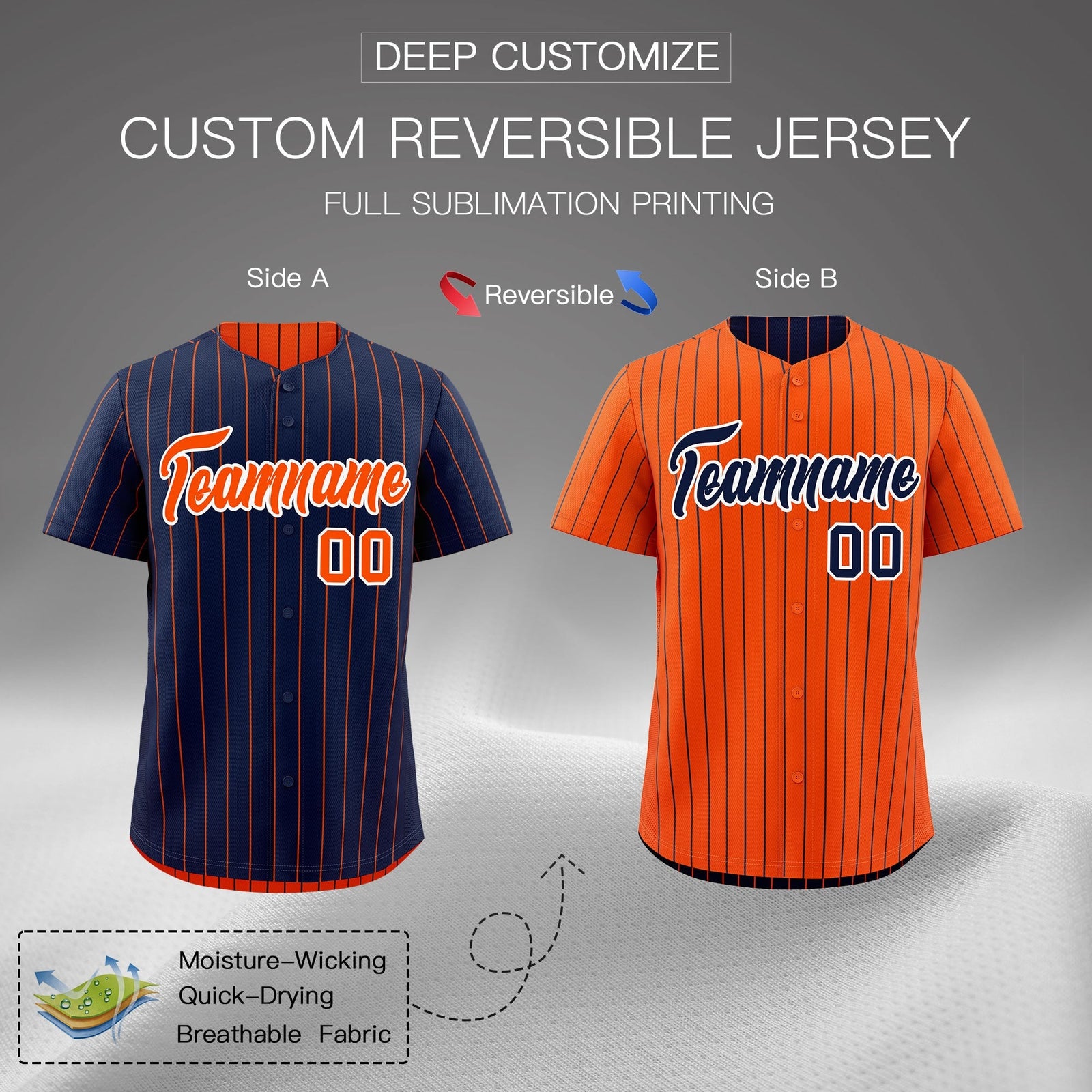 Custom Orange White Navy Reversible Stripe Fashion Baseball Jersey| KXKSHOP
