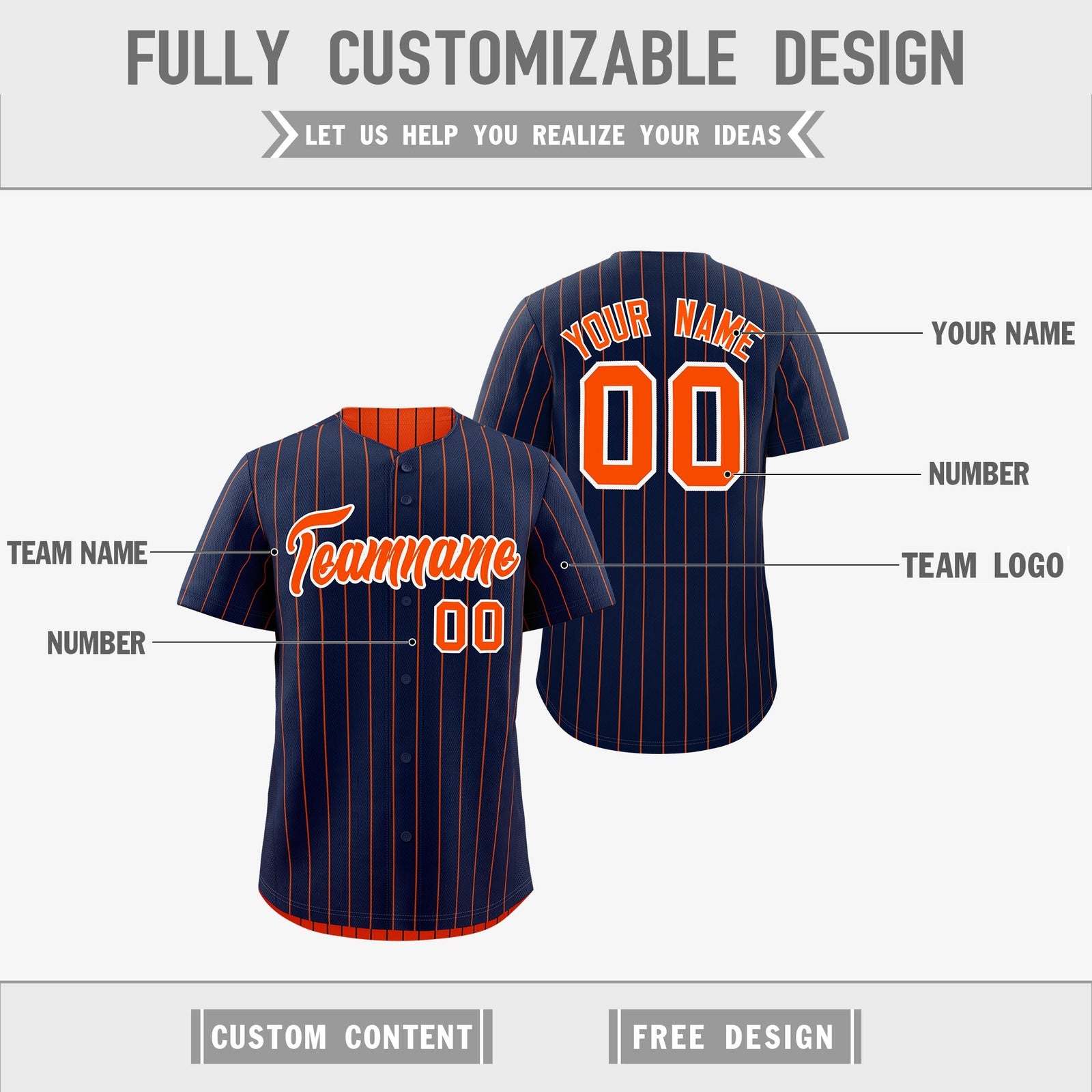 Custom Orange White Navy Reversible Stripe Fashion Baseball Jersey| KXKSHOP