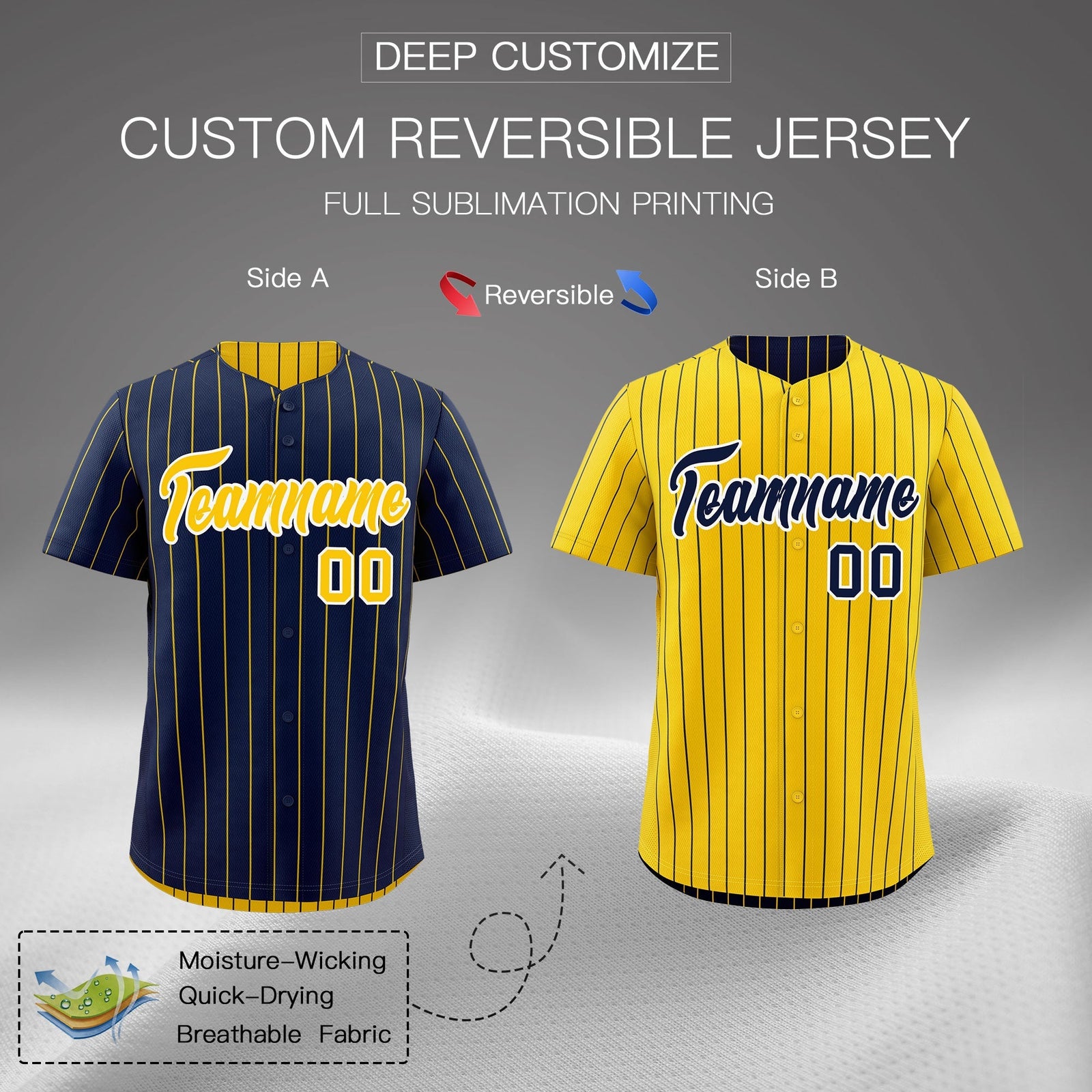 Custom Gold White Navy Reversible Stripe Fashion Baseball Jersey| KXKSHOP