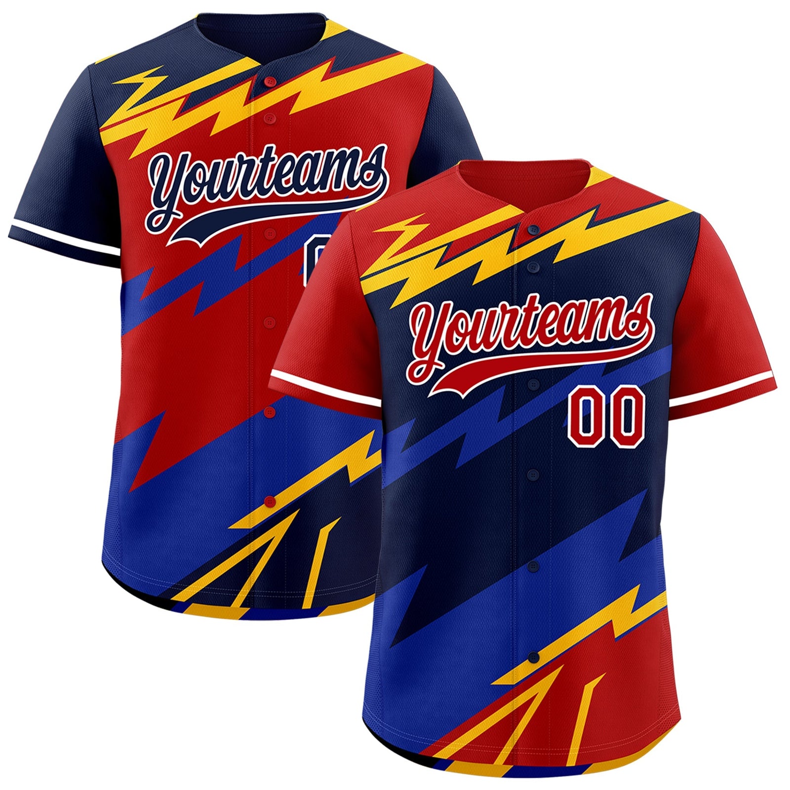 Custom Navy Red Yellow short sleeves Reversible Lightning Pattern Graffiti Graffiti Pattern Lightweight Baseball Jersey| KXKSHOP