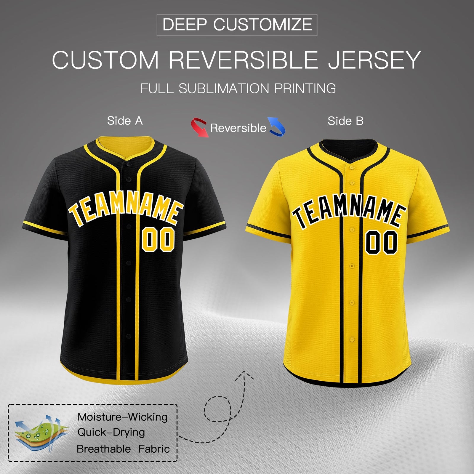 Custom Gold Black Reversible Classic Style Lightweight Baseball Jersey| KXKSHOP