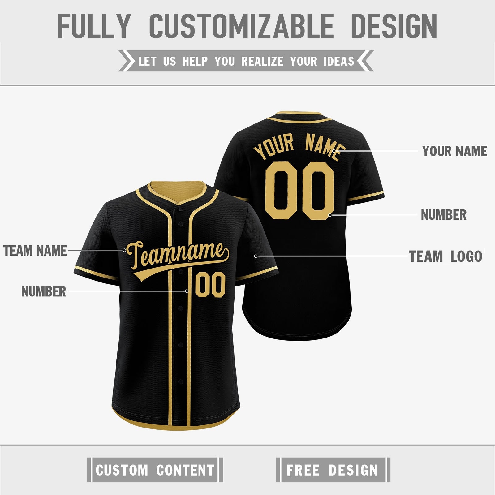 Custom Old Gold Black Reversible Classic Style Moisture-Wicking Baseball Jersey| KXKSHOP