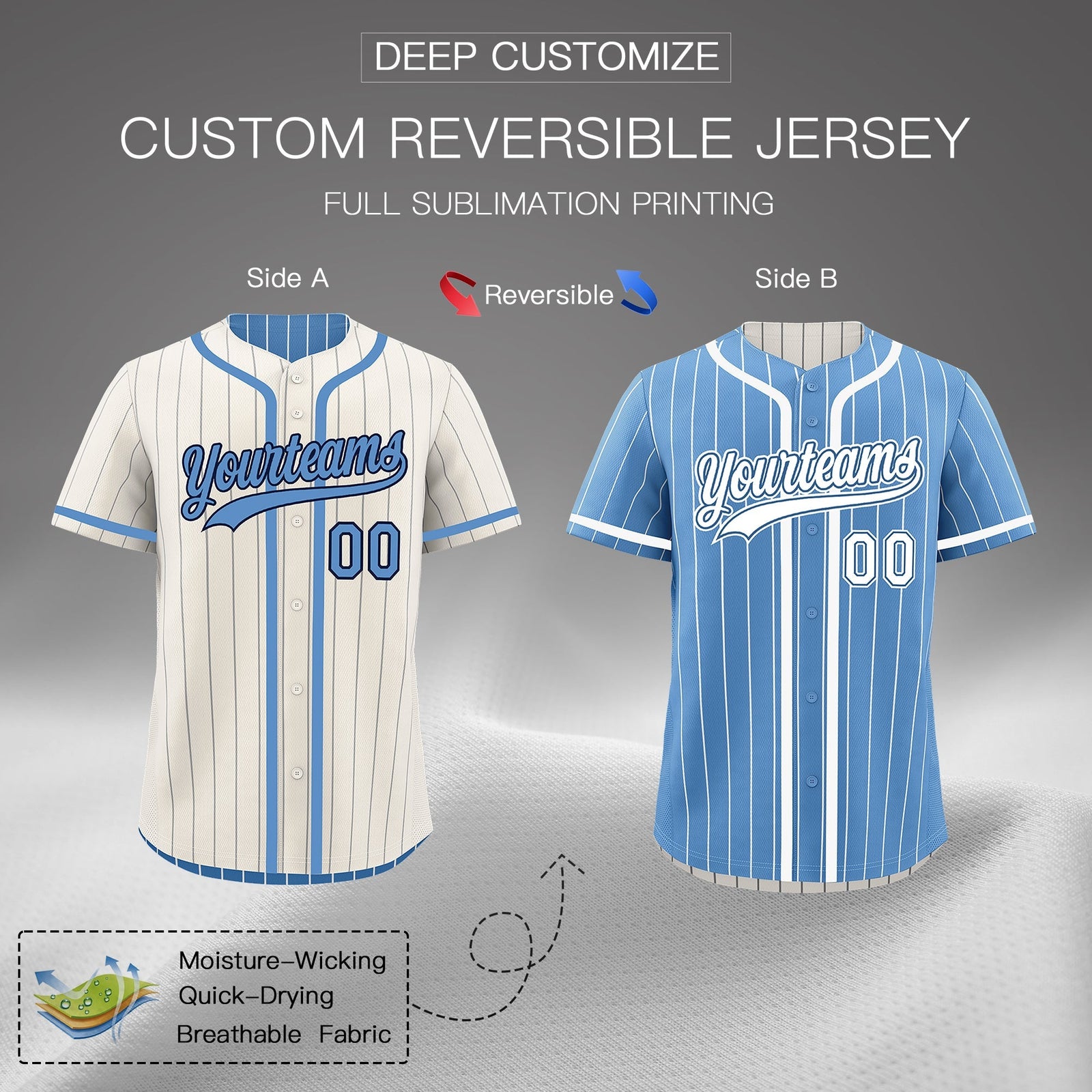 Custom Cream Light Blue Reversible Gradient Fashion Lightweight Baseball Jersey| KXKSHOP