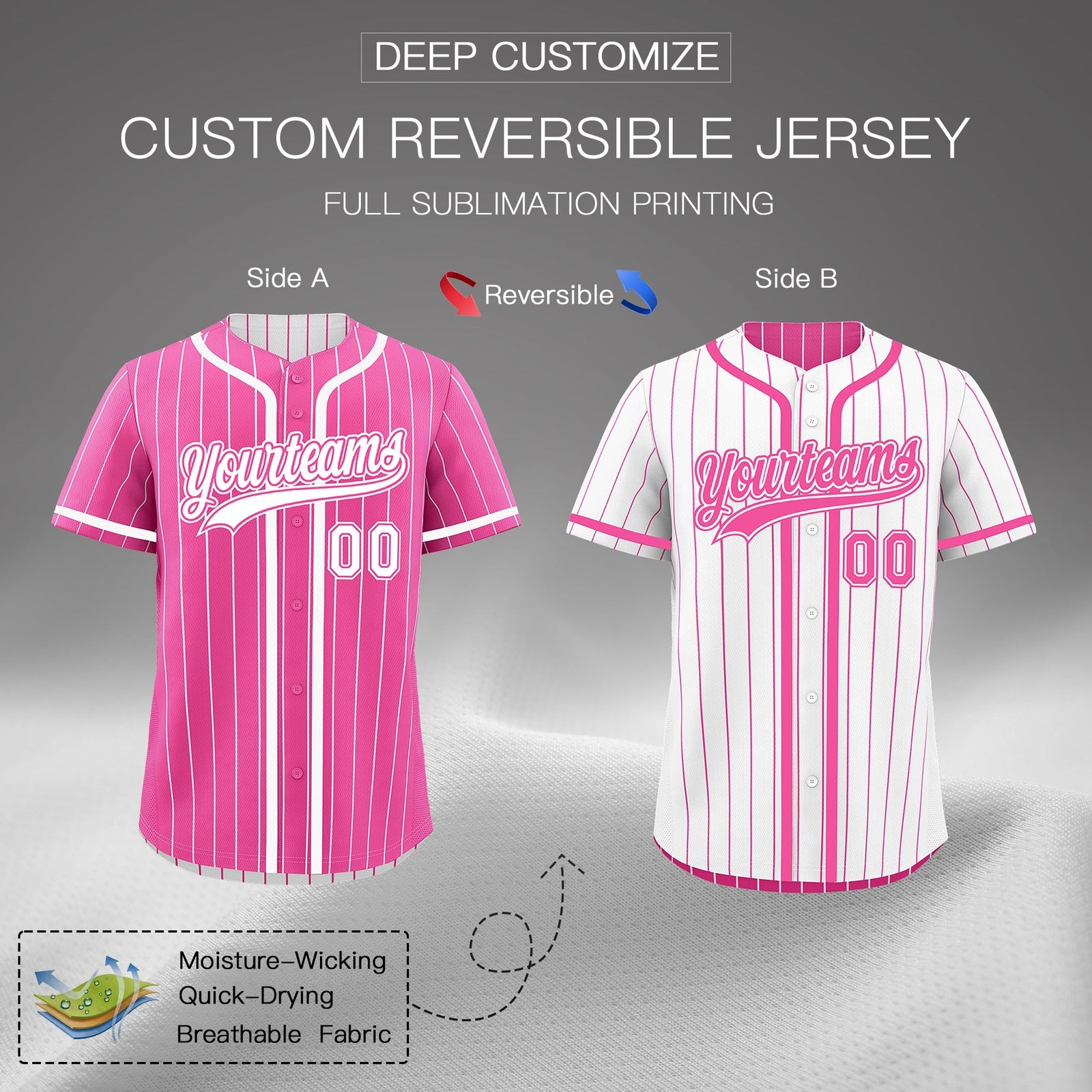 Custom Pink White Reversible Gradient Fashion Breathable Baseball Jersey| KXKSHOP