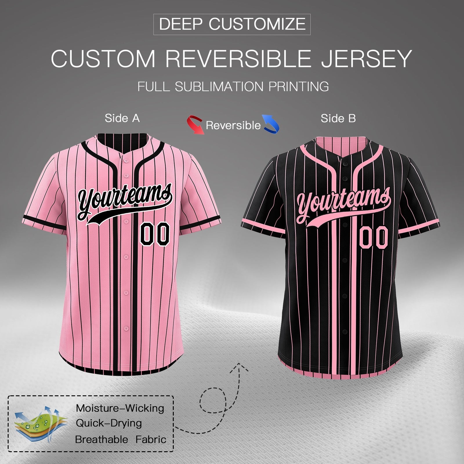 Custom Light Pink Black Reversible Gradient Fashion Breathable Baseball Jersey| KXKSHOP