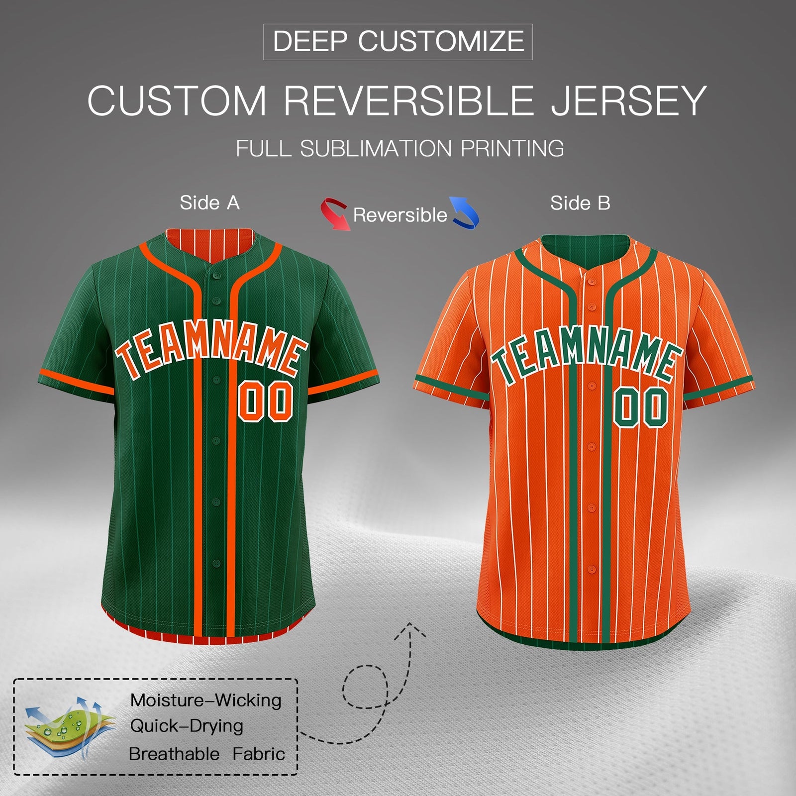 Custom Green Orange Reversible Gradient Fashion Lightweight Baseball Jersey| KXKSHOP