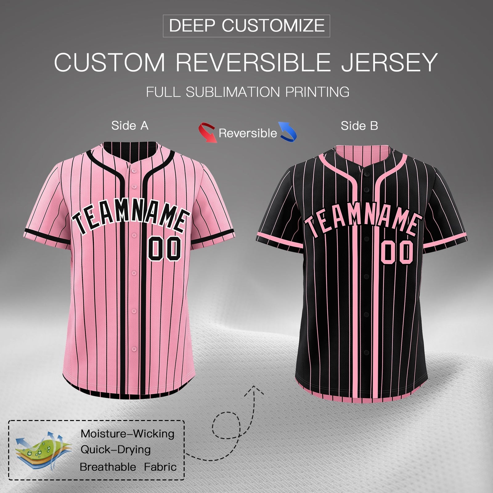 Custom Light Pink Black Reversible Gradient Fashion Breathable Baseball Jersey| KXKSHOP