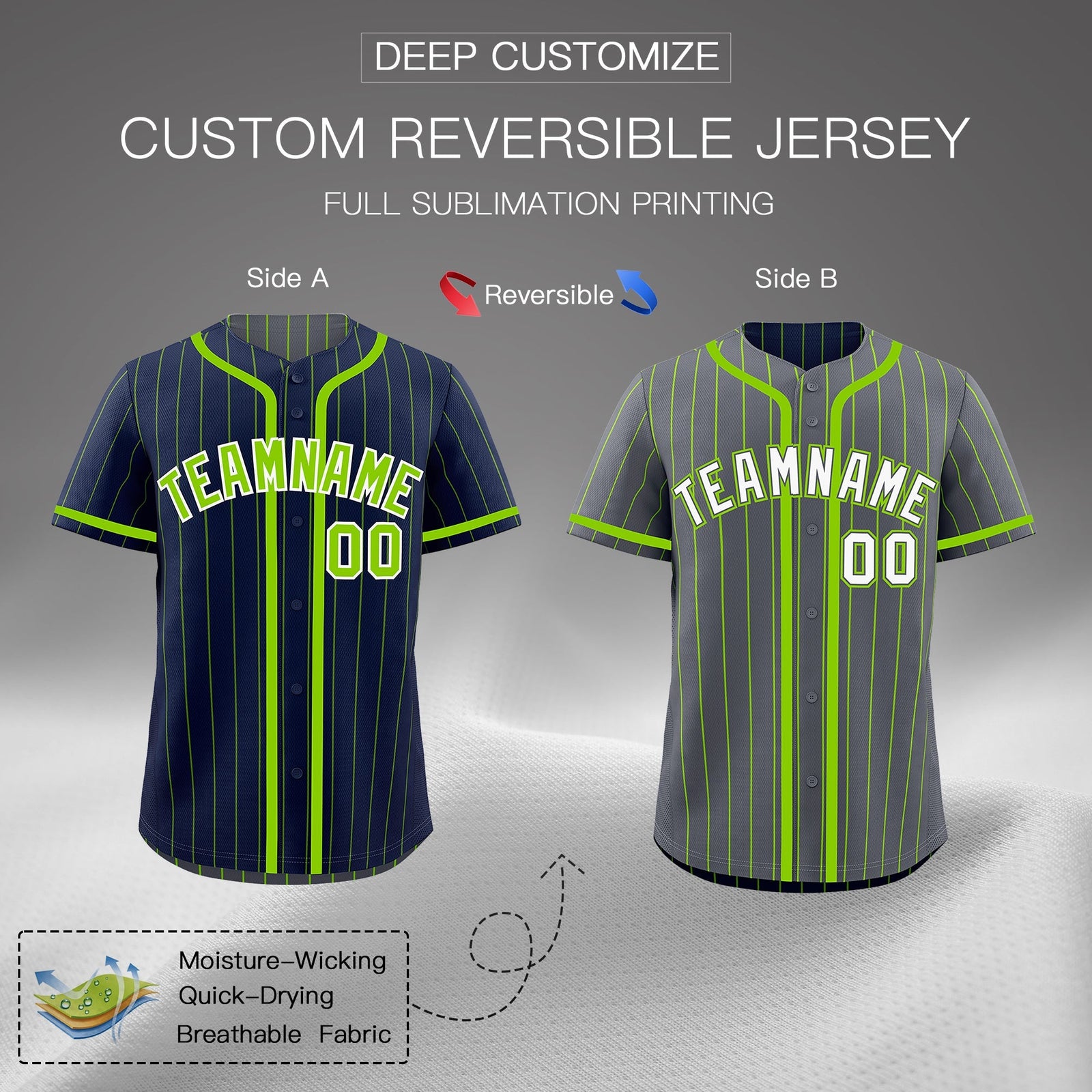 Custom Navy Neon Green Reversible Gradient Fashion Breathable Baseball Jersey| KXKSHOP