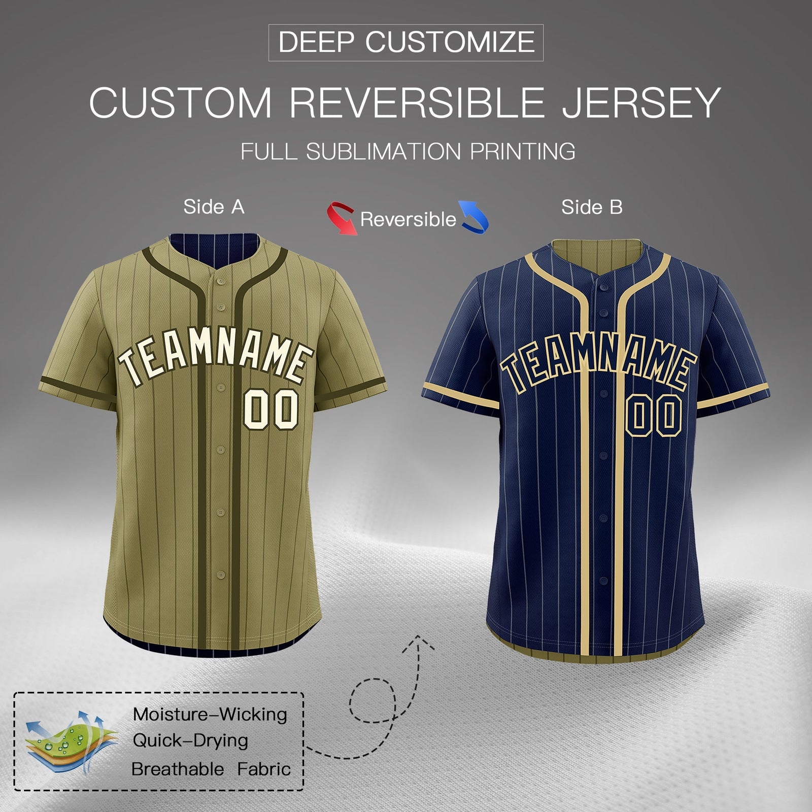 Custom Navy Olive Reversible Gradient Fashion Lightweight Baseball Jersey| KXKSHOP