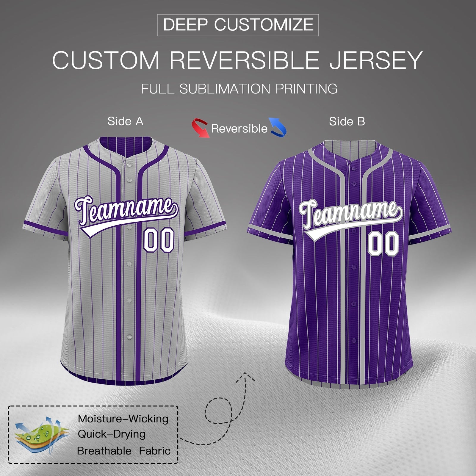 Custom Gray Purple Reversible Gradient Fashion Lightweight Baseball Jersey| KXKSHOP