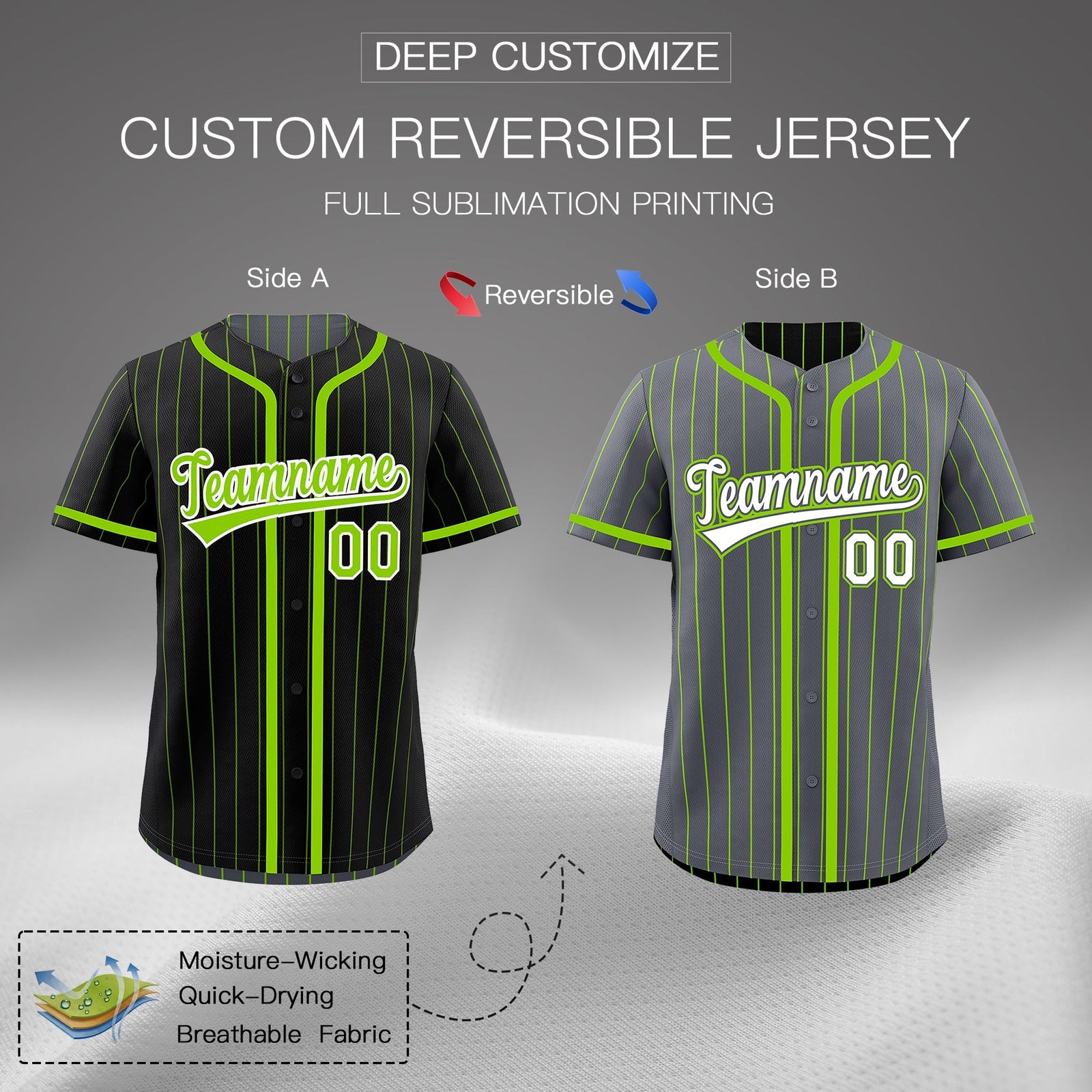 Custom Black Neon Green Reversible Gradient Fashion Lightweight Baseball Jersey| KXKSHOP
