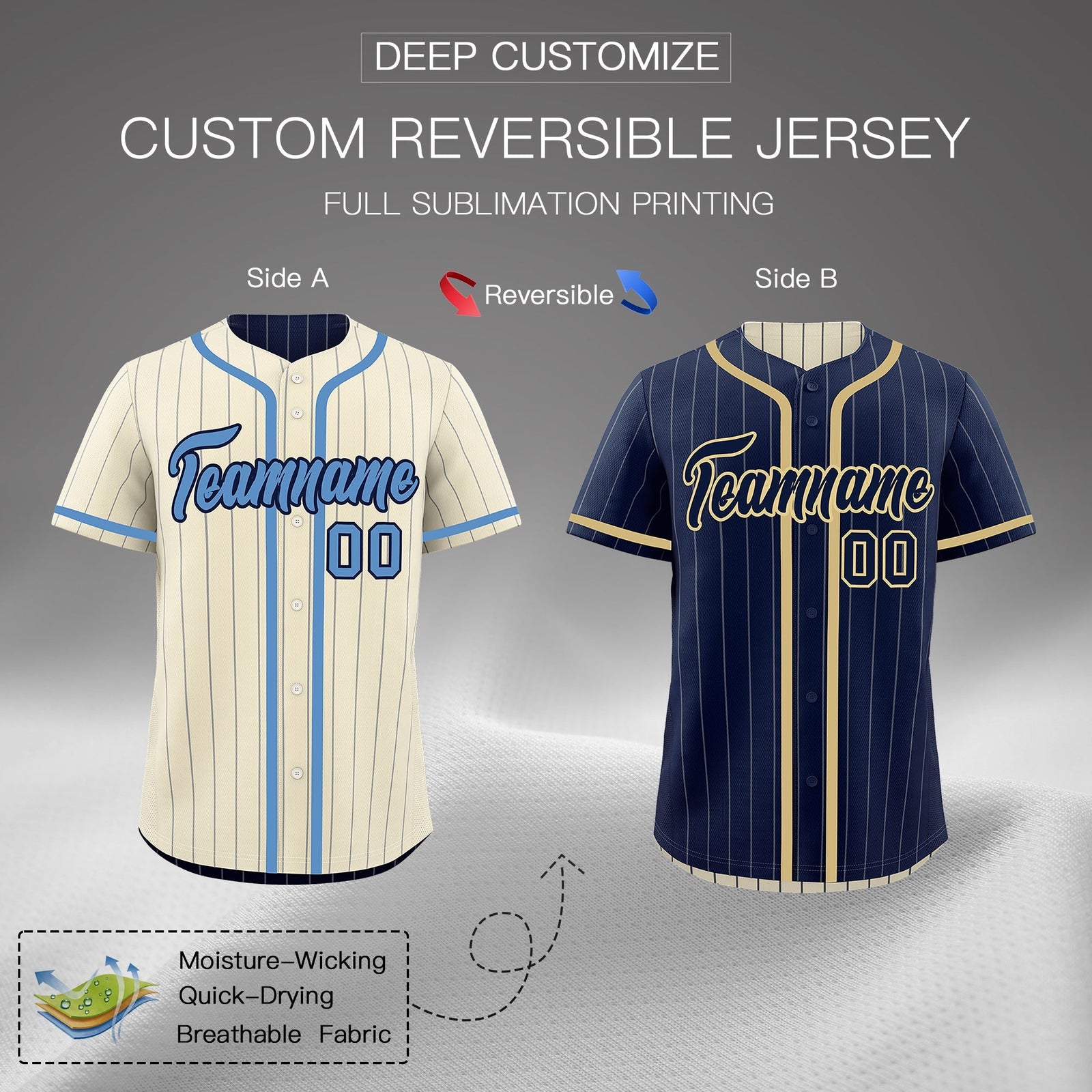 Custom Cream Navy Reversible Gradient Fashion Breathable Baseball Jersey| KXKSHOP