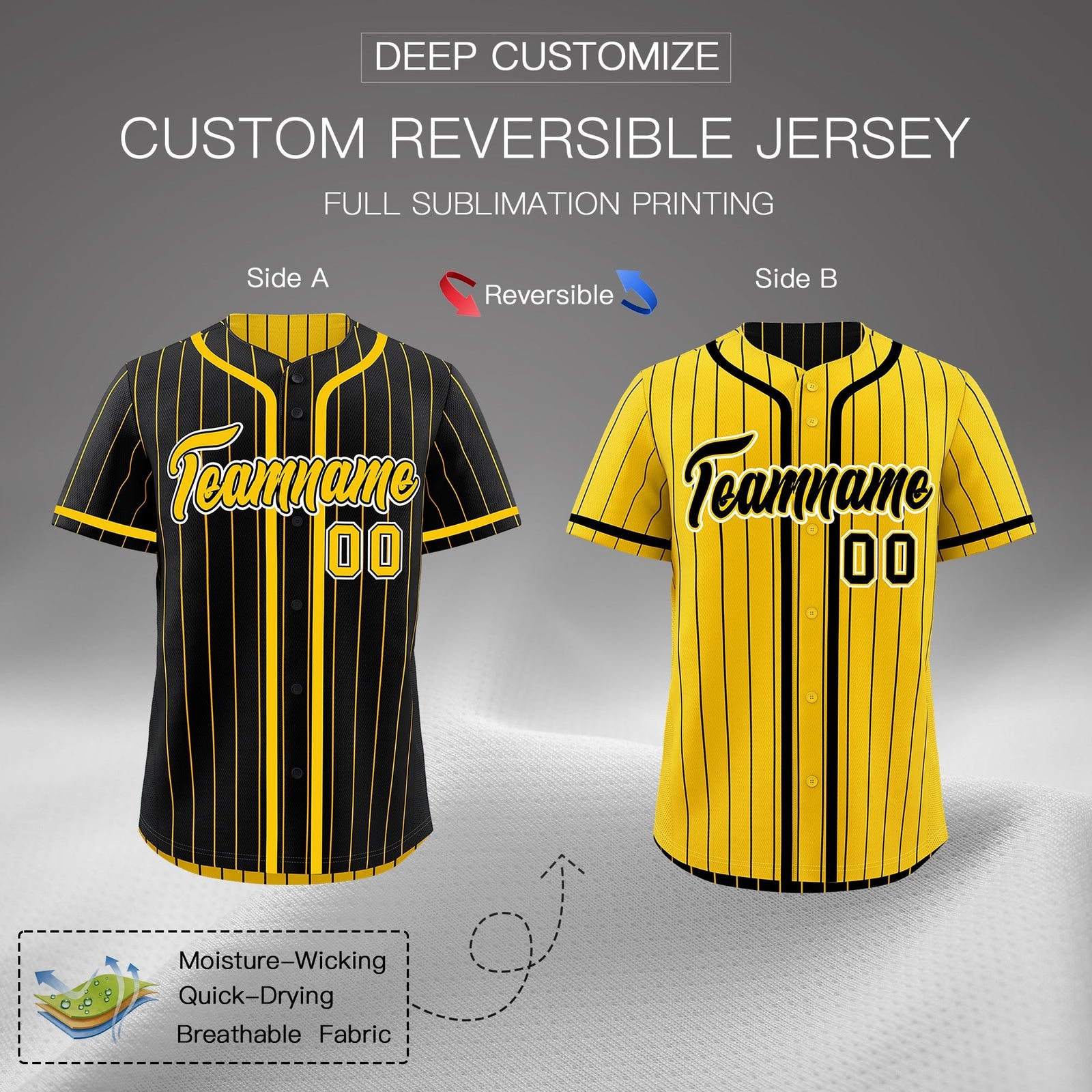 Custom Black Yellow Reversible Gradient Fashion Breathable Baseball Jersey| KXKSHOP