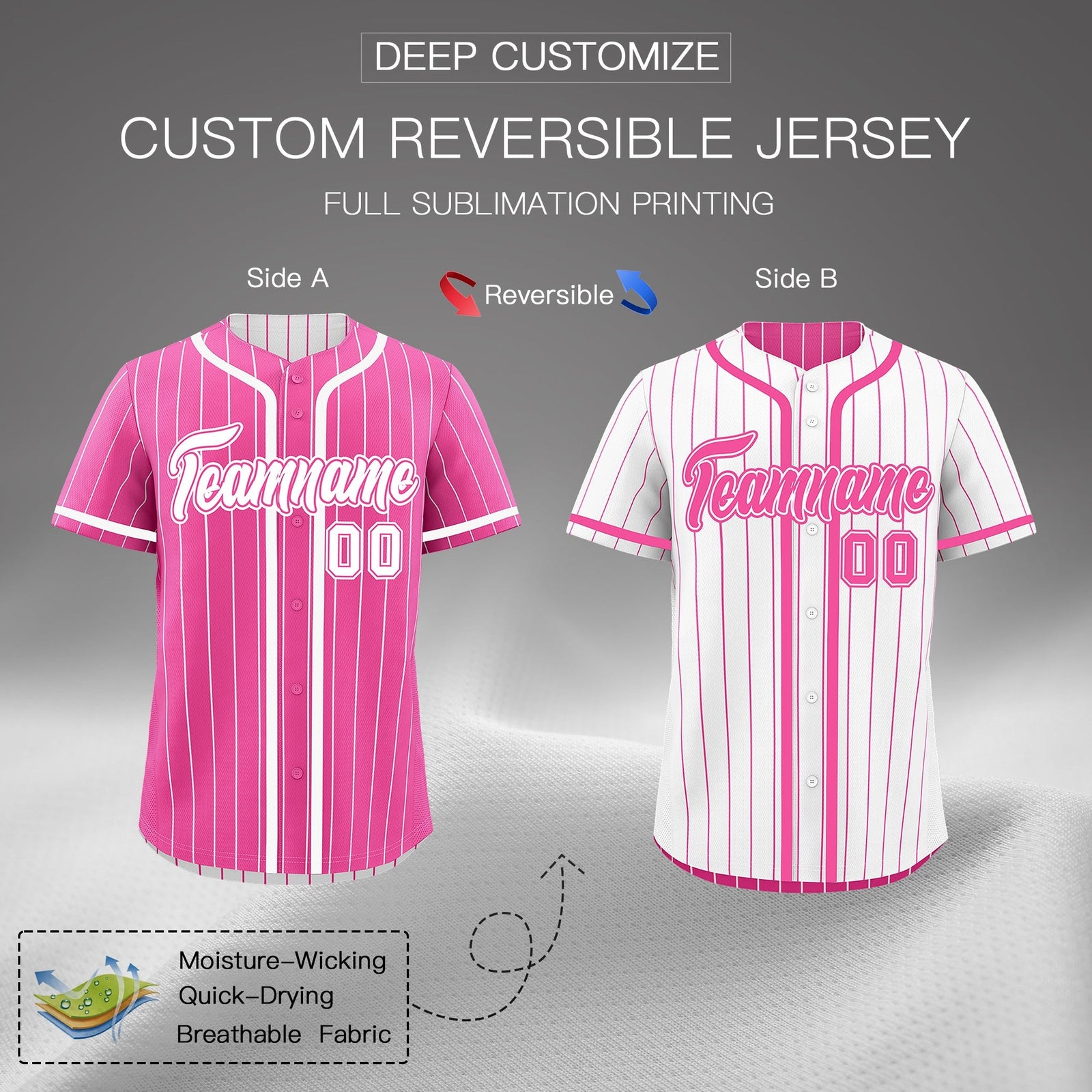 Custom Pink White Reversible Gradient Fashion Breathable Baseball Jersey| KXKSHOP