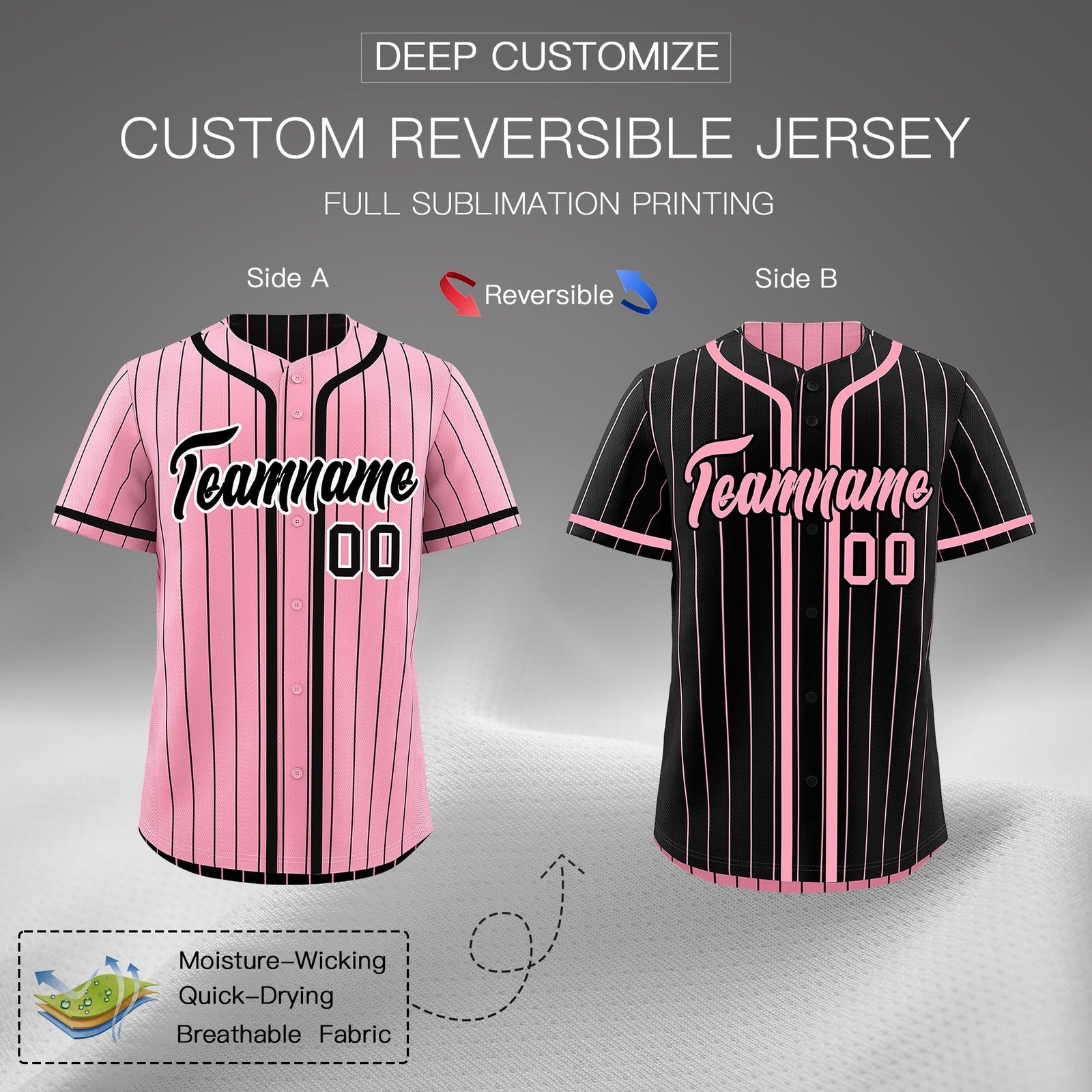 Custom Light Pink Black Reversible Gradient Fashion Breathable Baseball Jersey| KXKSHOP