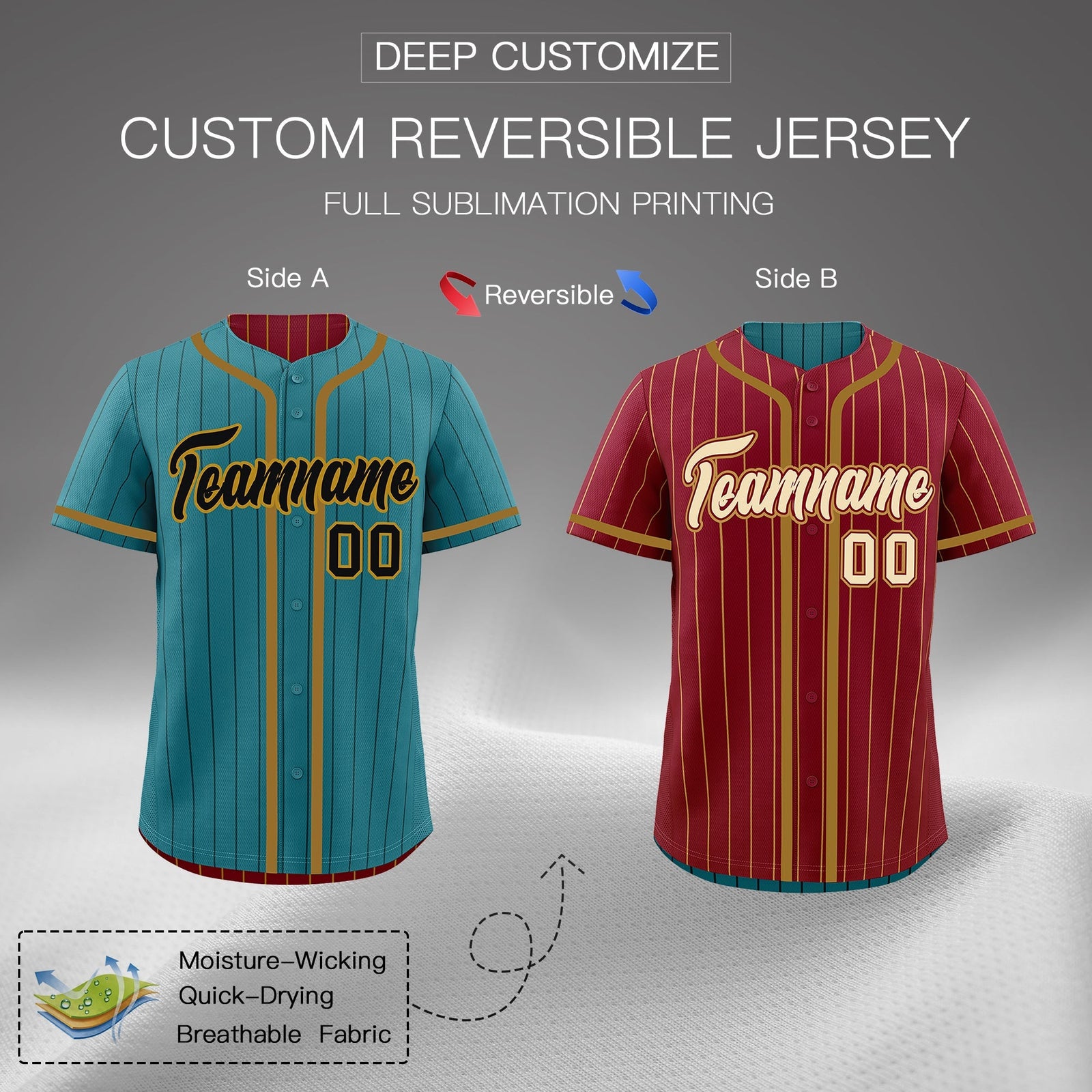 Custom Teal Crimson Reversible Gradient Fashion Breathable Baseball Jersey| KXKSHOP