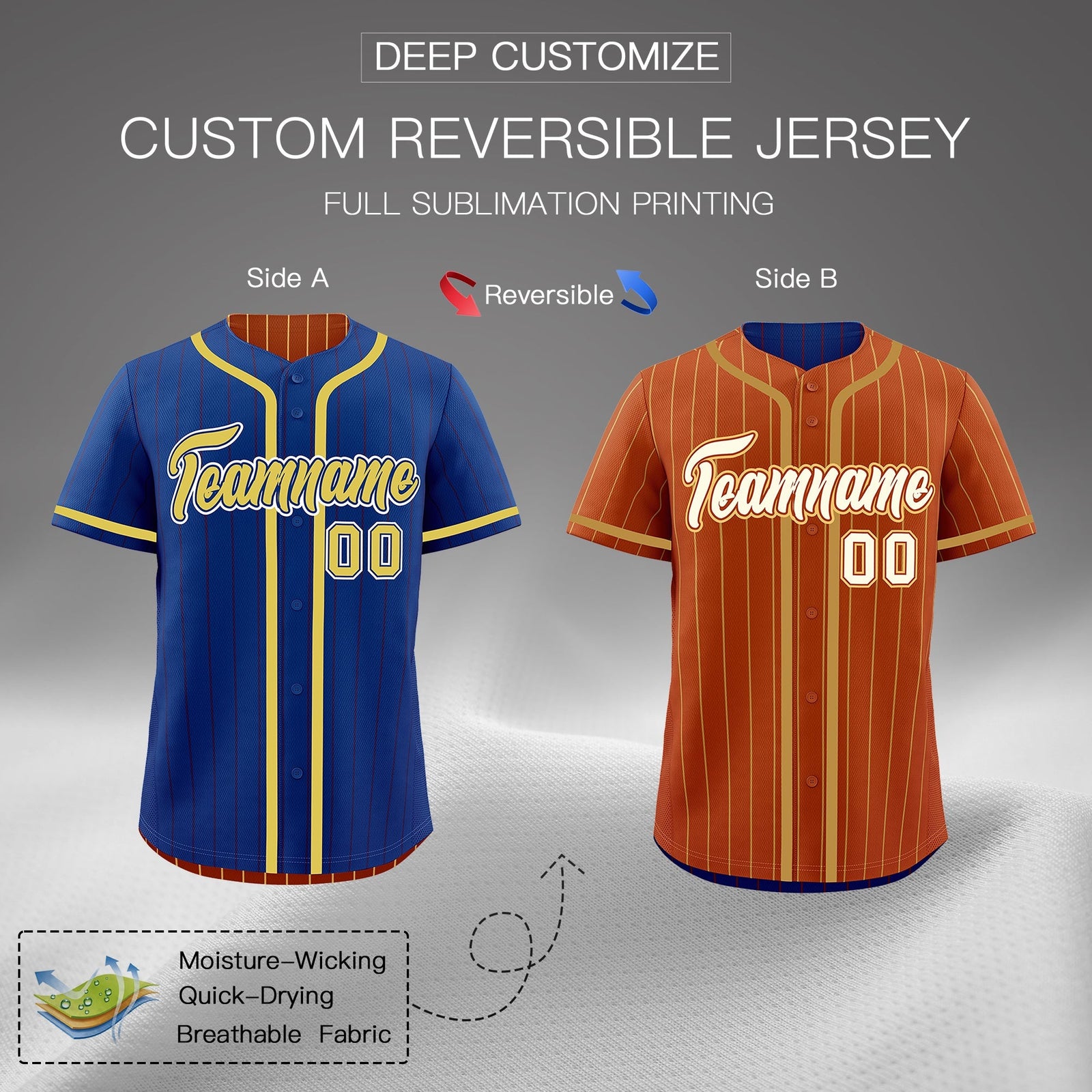 Custom Royal Blue Dark Orange Reversible Gradient Fashion Lightweight Baseball Jersey| KXKSHOP