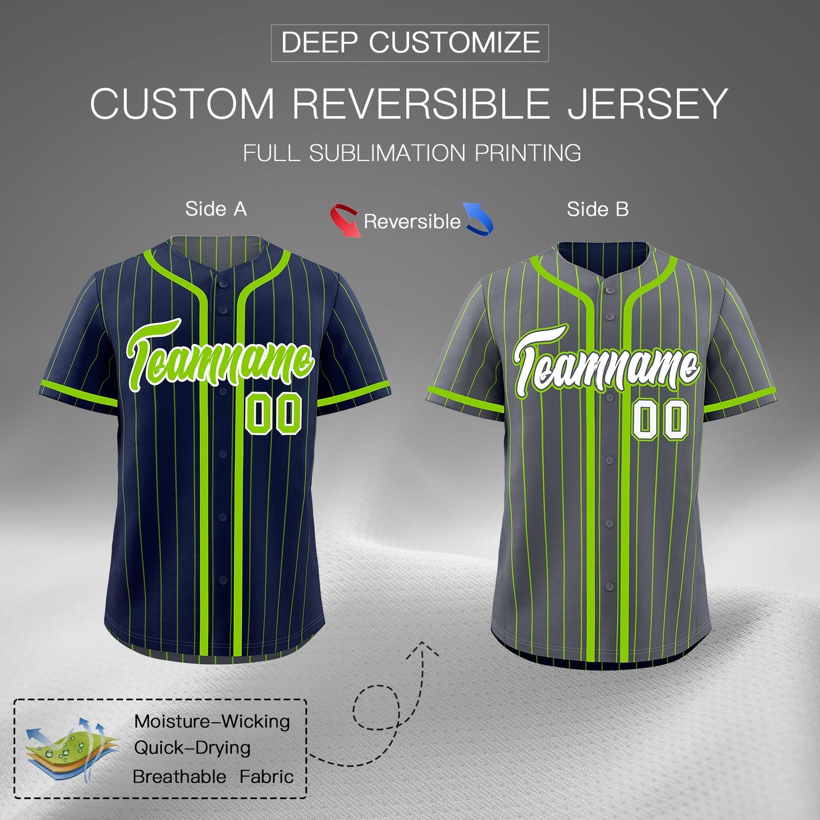 Custom Navy Neon Green Reversible Gradient Fashion Breathable Baseball Jersey| KXKSHOP