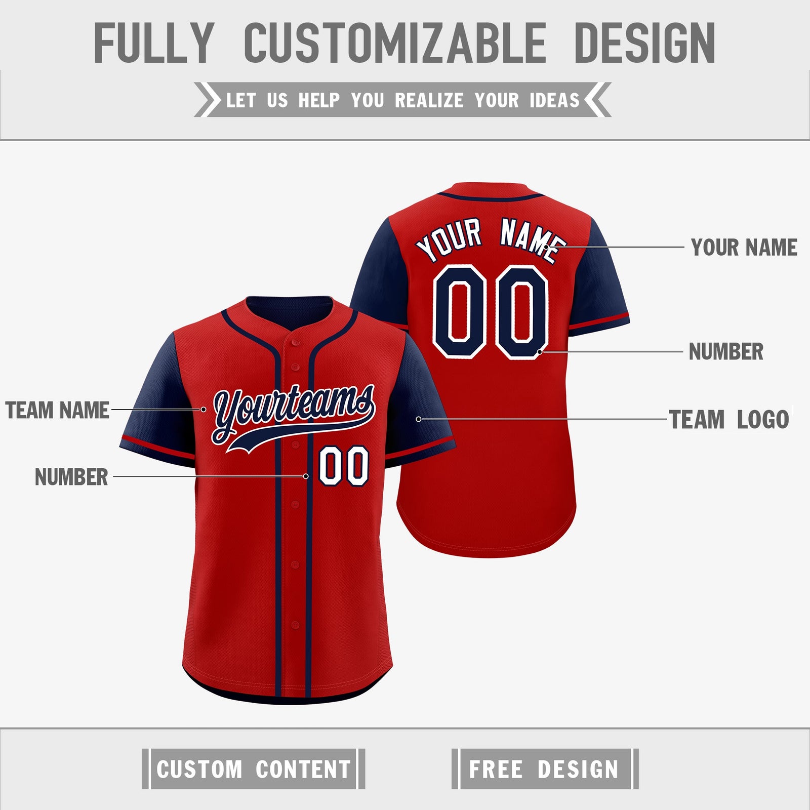 Custom Navy Red Reversible Raglan Sleeves Baseball Jersey| KXKSHOP