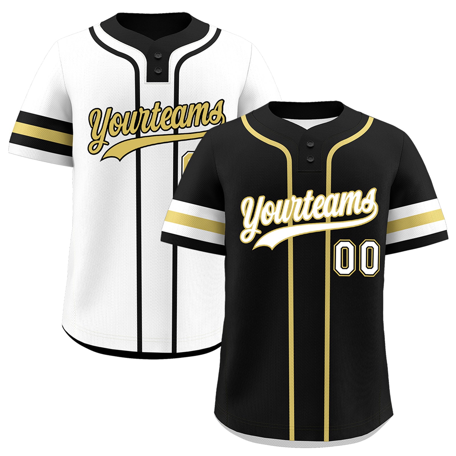 Custom White Old Gold Black Reversible Classic Style Two-Button Baseball Jersey| KXKSHOP