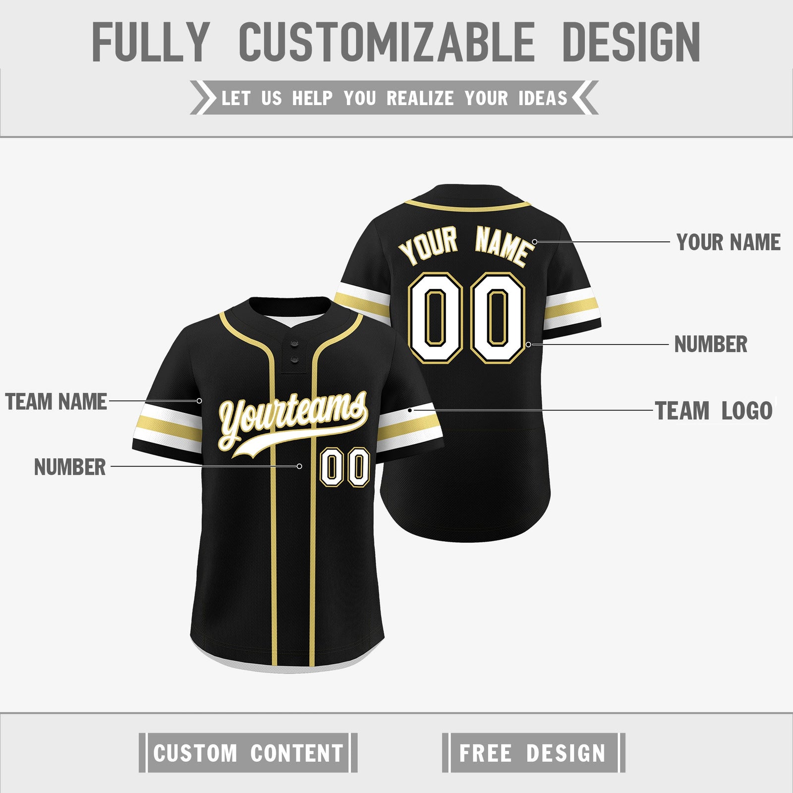 Custom White Old Gold Black Reversible Classic Style Two-Button Baseball Jersey| KXKSHOP