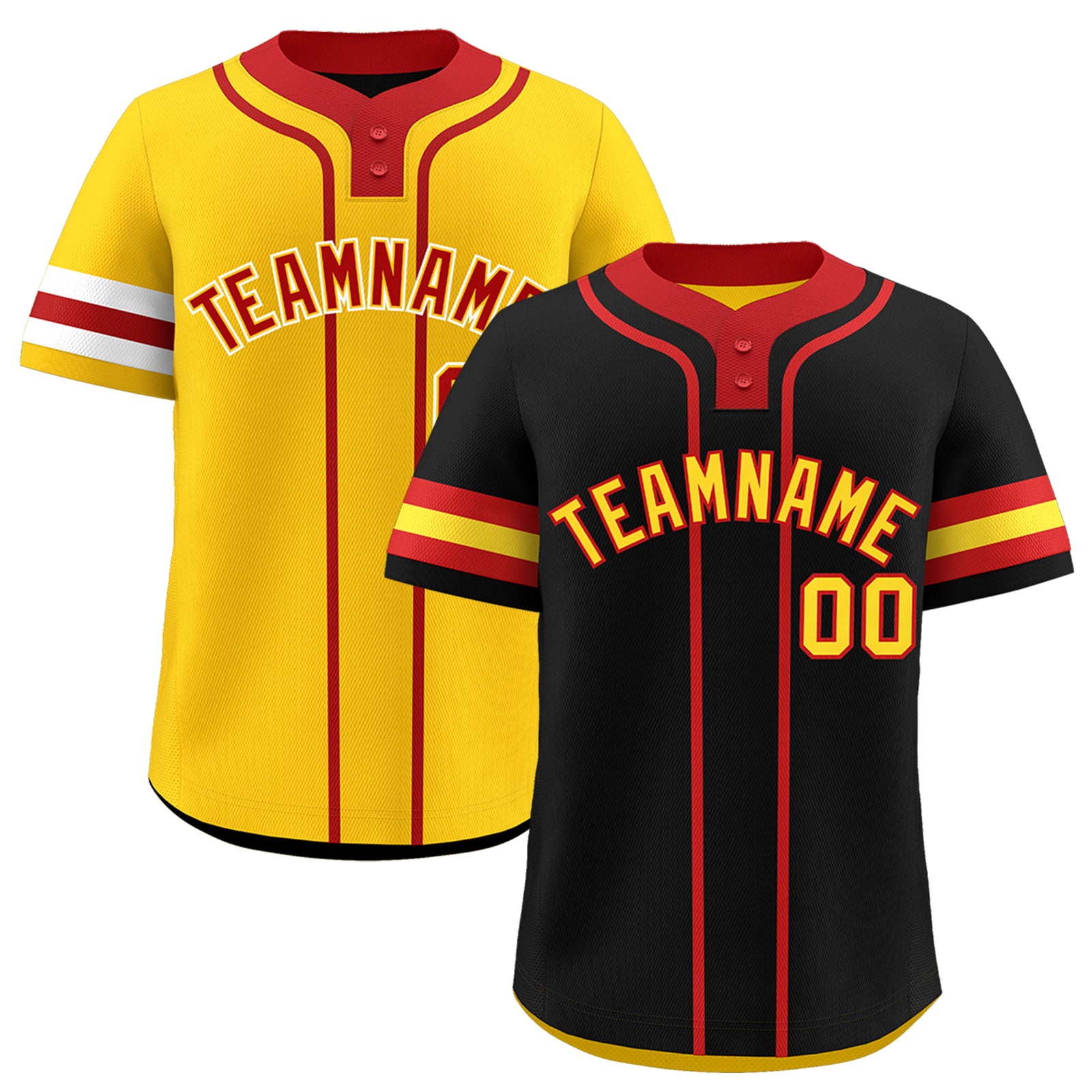 Custom Red Gold White Reversible Classic Style Two-Button Baseball Jersey| KXKSHOP