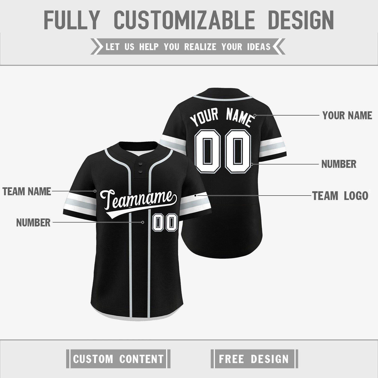 Custom White Silver Black Reversible Classic Style Two-Button Baseball Jersey| KXKSHOP