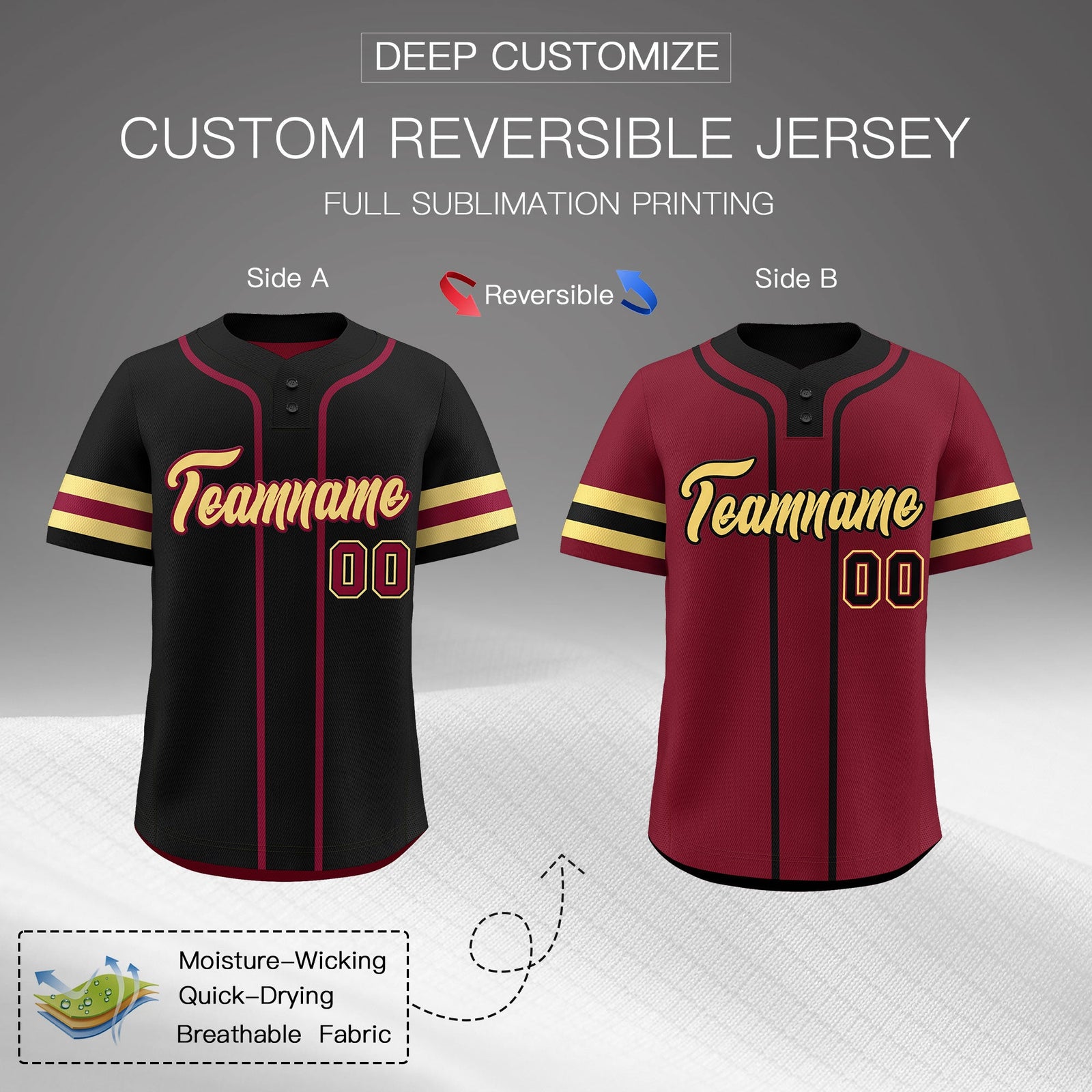 Custom Khaki Crimson Black Reversible Classic Style Two-Button Baseball Jersey| KXKSHOP
