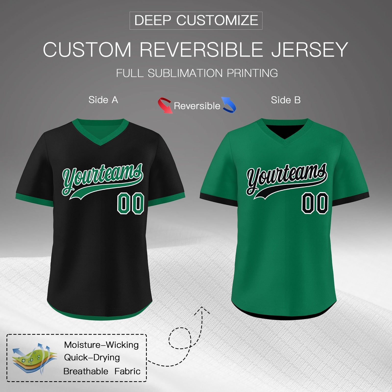 Custom Kelly Green Black Reversible Classic Style Lightweight Baseball Jersey| KXKSHOP